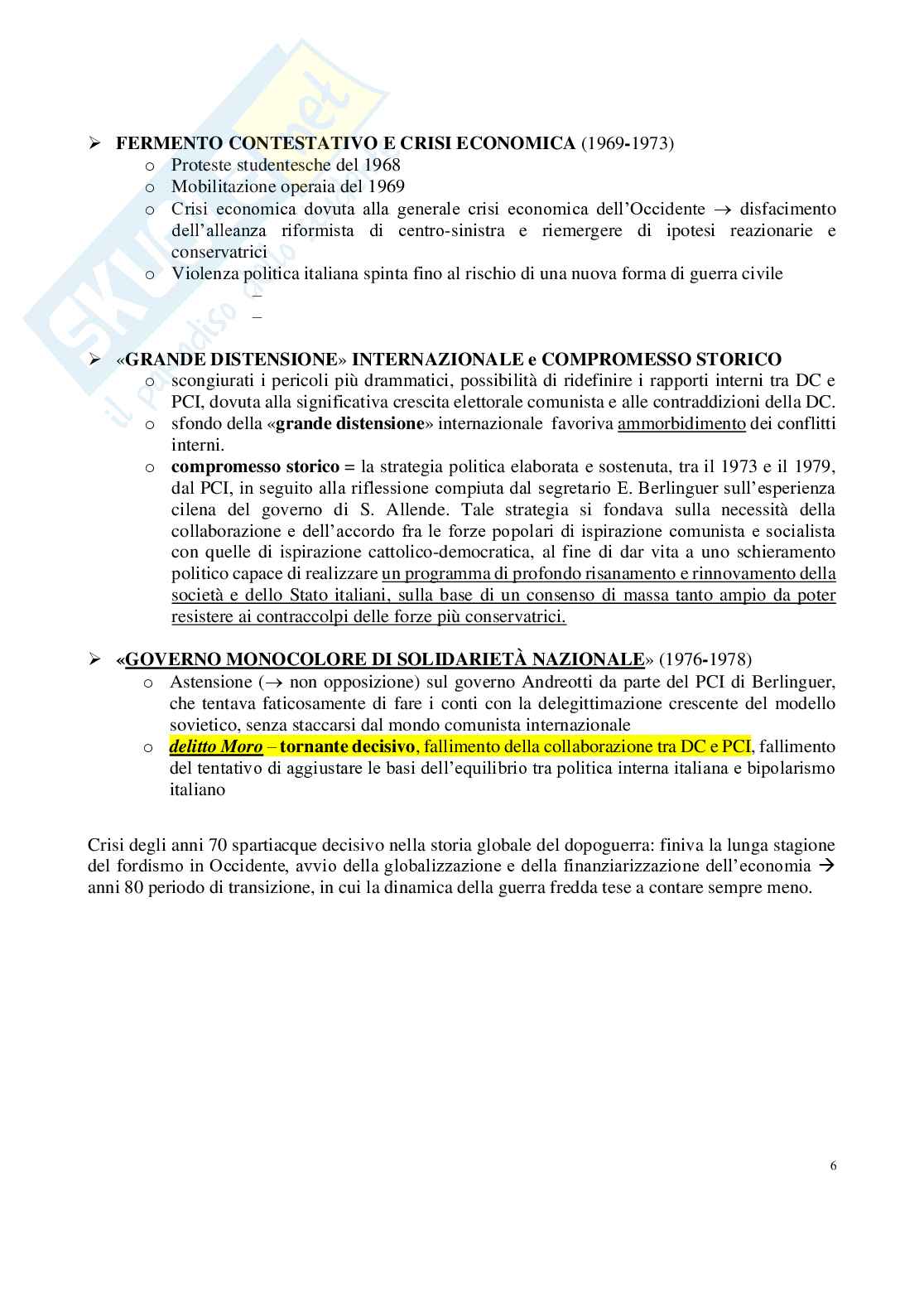 Riassunto esame Storia contemporanea, prof Gentiloni, libro consigliato Storia dell'Italia nella guerra fredda, Formigoni Pag. 6