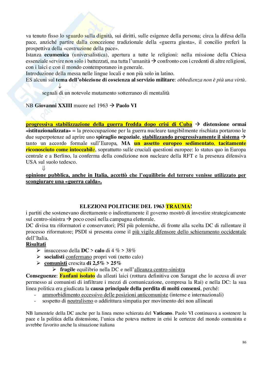 Riassunto esame Storia contemporanea, prof Gentiloni, libro consigliato Storia dell'Italia nella guerra fredda, Formigoni Pag. 86