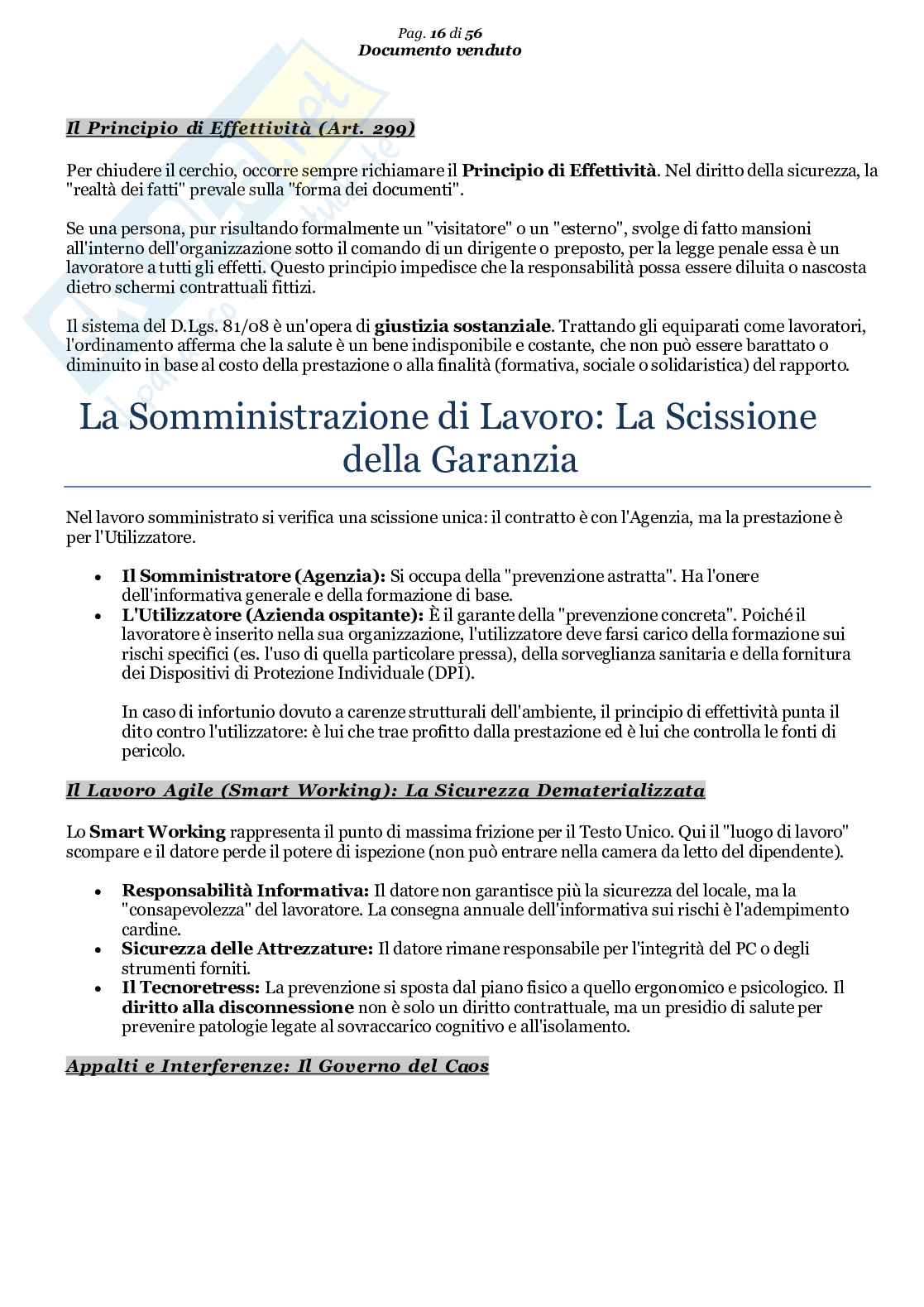 Riassunto esame Diritto del lavoro, Prof. Pascucci Paolo, libro consigliato I principi fondamentali della tutela e della sicurezza sul lavoro), capitolo 1 e 4 (sezione 1 e 2), Pascucci Pag. 16
