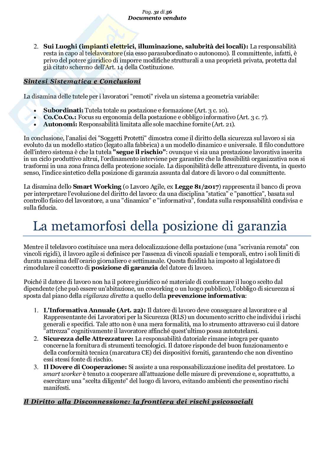 Riassunto esame Diritto del lavoro, Prof. Pascucci Paolo, libro consigliato I principi fondamentali della tutela e della sicurezza sul lavoro), capitolo 1 e 4 (sezione 1 e 2), Pascucci Pag. 31