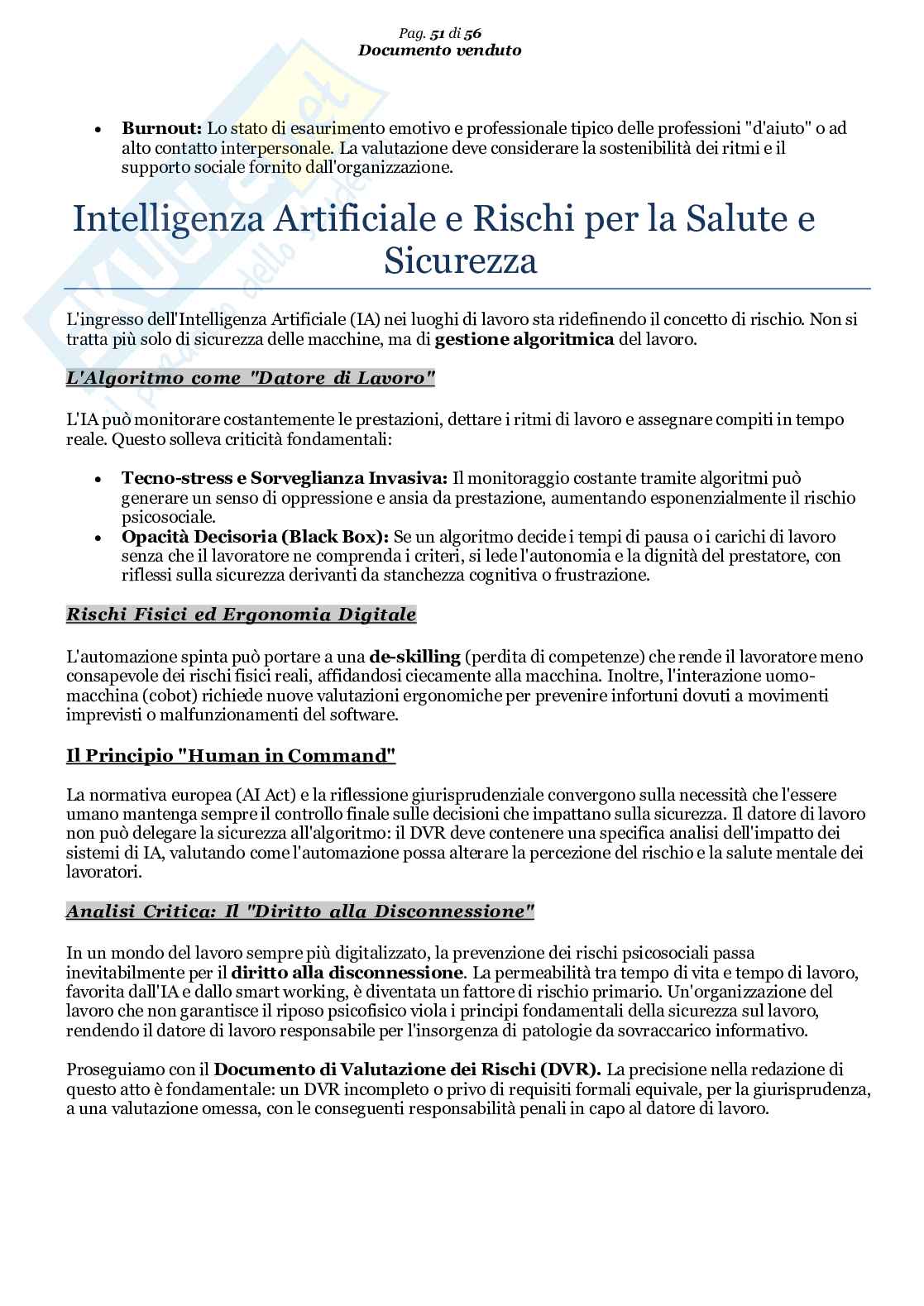 Riassunto esame Diritto del lavoro, Prof. Pascucci Paolo, libro consigliato I principi fondamentali della tutela e della sicurezza sul lavoro), capitolo 1 e 4 (sezione 1 e 2), Pascucci Pag. 51