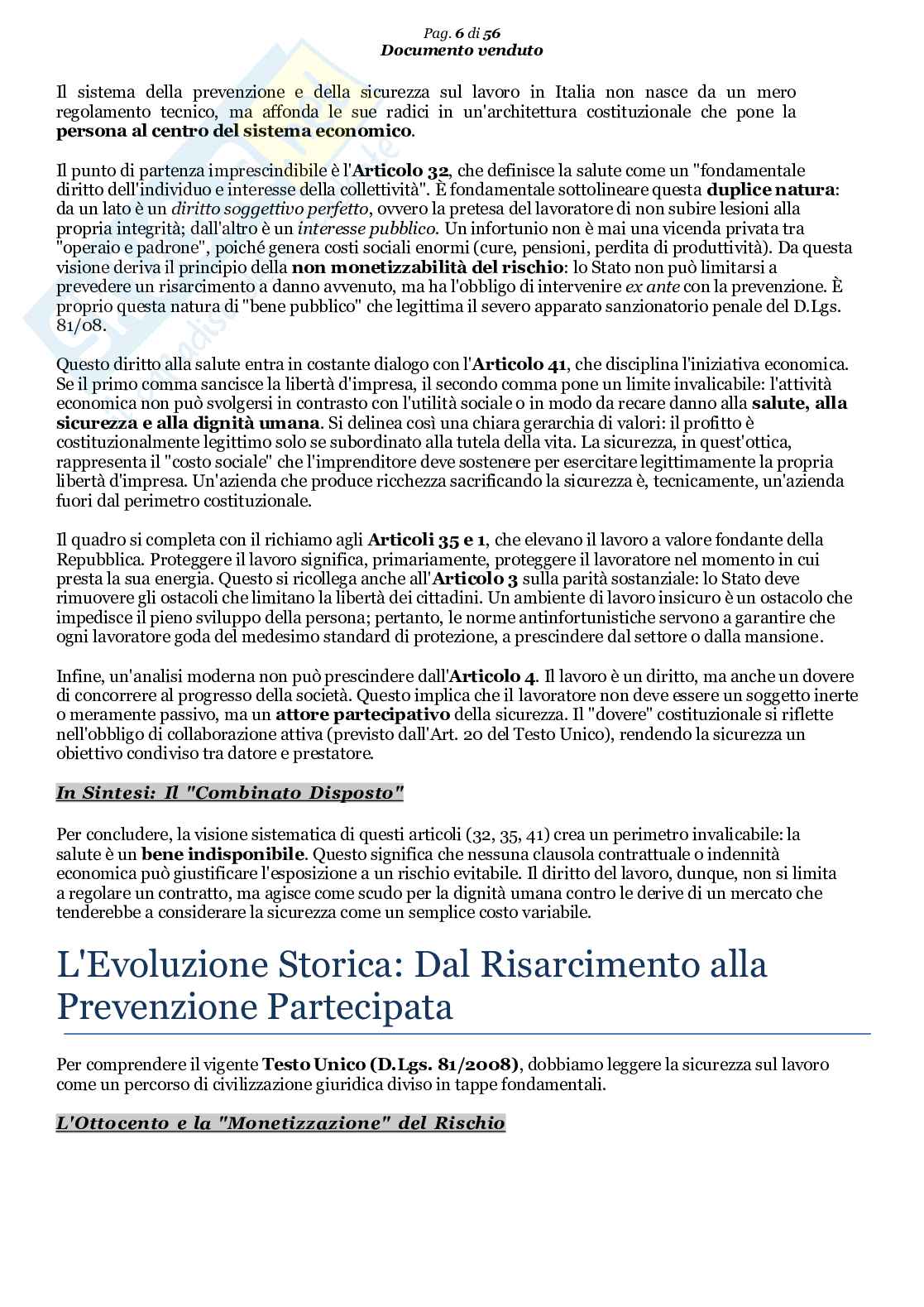 Riassunto esame Diritto del lavoro, Prof. Pascucci Paolo, libro consigliato I principi fondamentali della tutela e della sicurezza sul lavoro), capitolo 1 e 4 (sezione 1 e 2), Pascucci Pag. 6