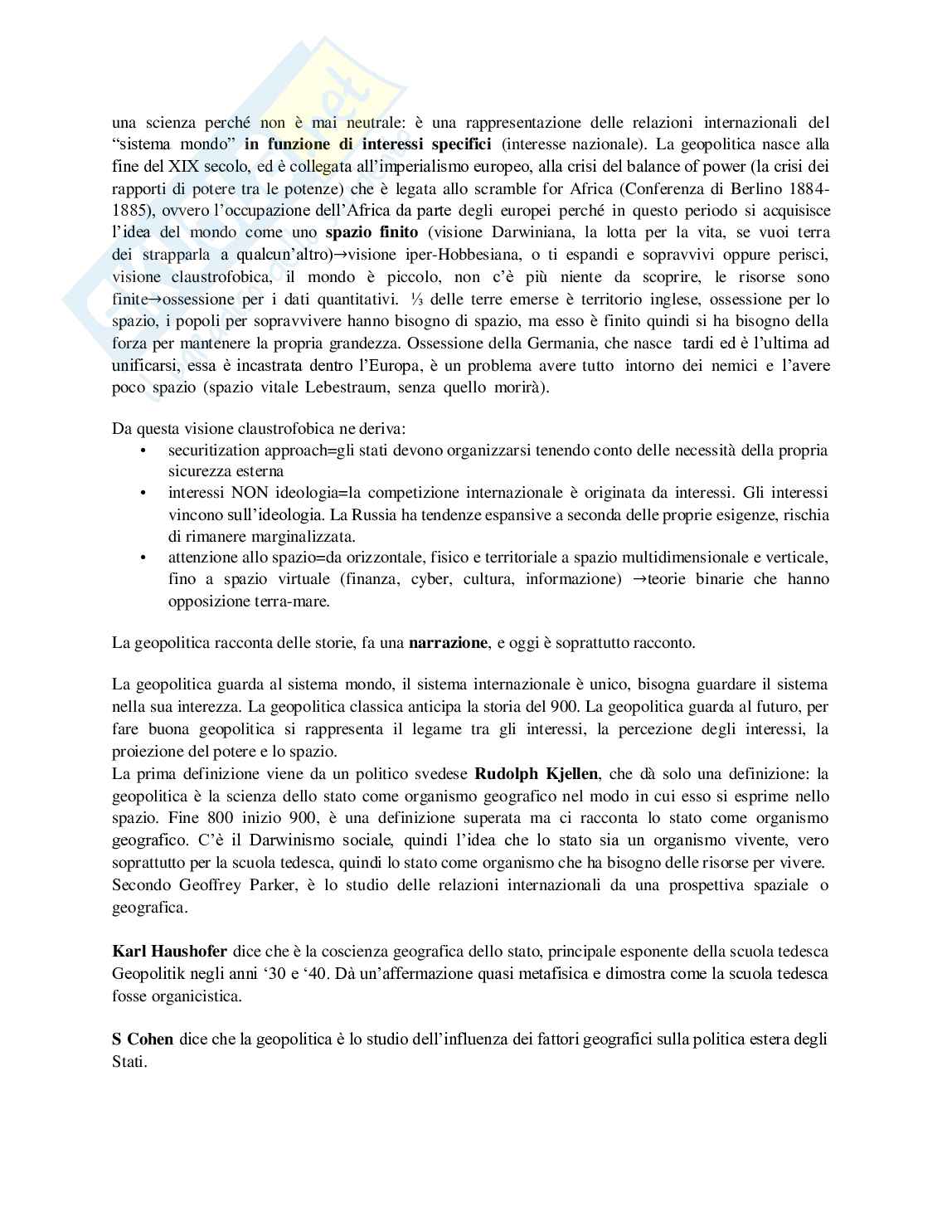Appunti completi di Geopolitica - Teorie classiche e scenari contemporanei (94 pag.) Pag. 2