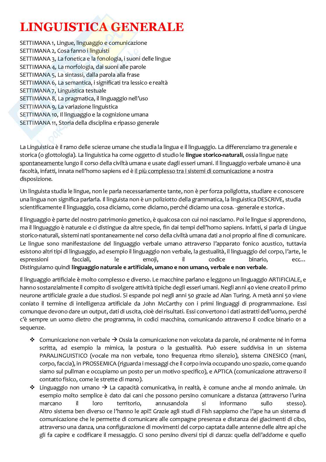 Riassunto esame Linguistica generale, Prof. Vernillo Paola, libro consigliato La Linguistica: un corso introduttivo, Berruto Pag. 1