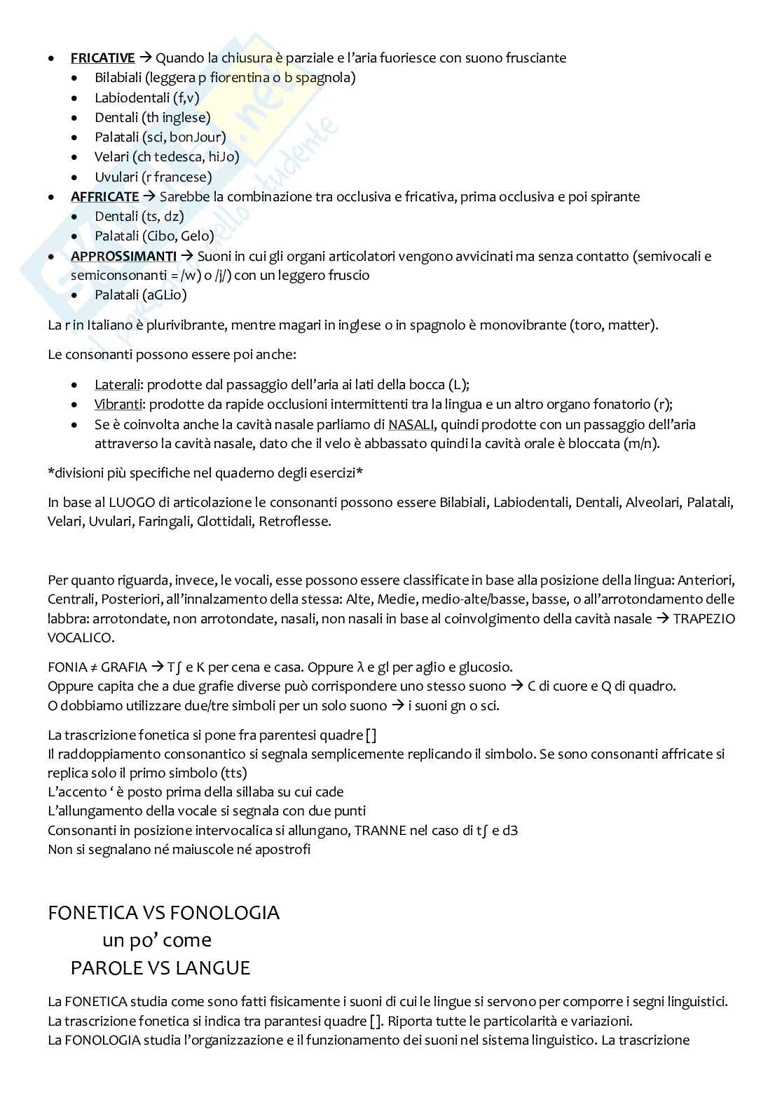 Riassunto esame Linguistica generale, Prof. Vernillo Paola, libro consigliato La Linguistica: un corso introduttivo, Berruto Pag. 6