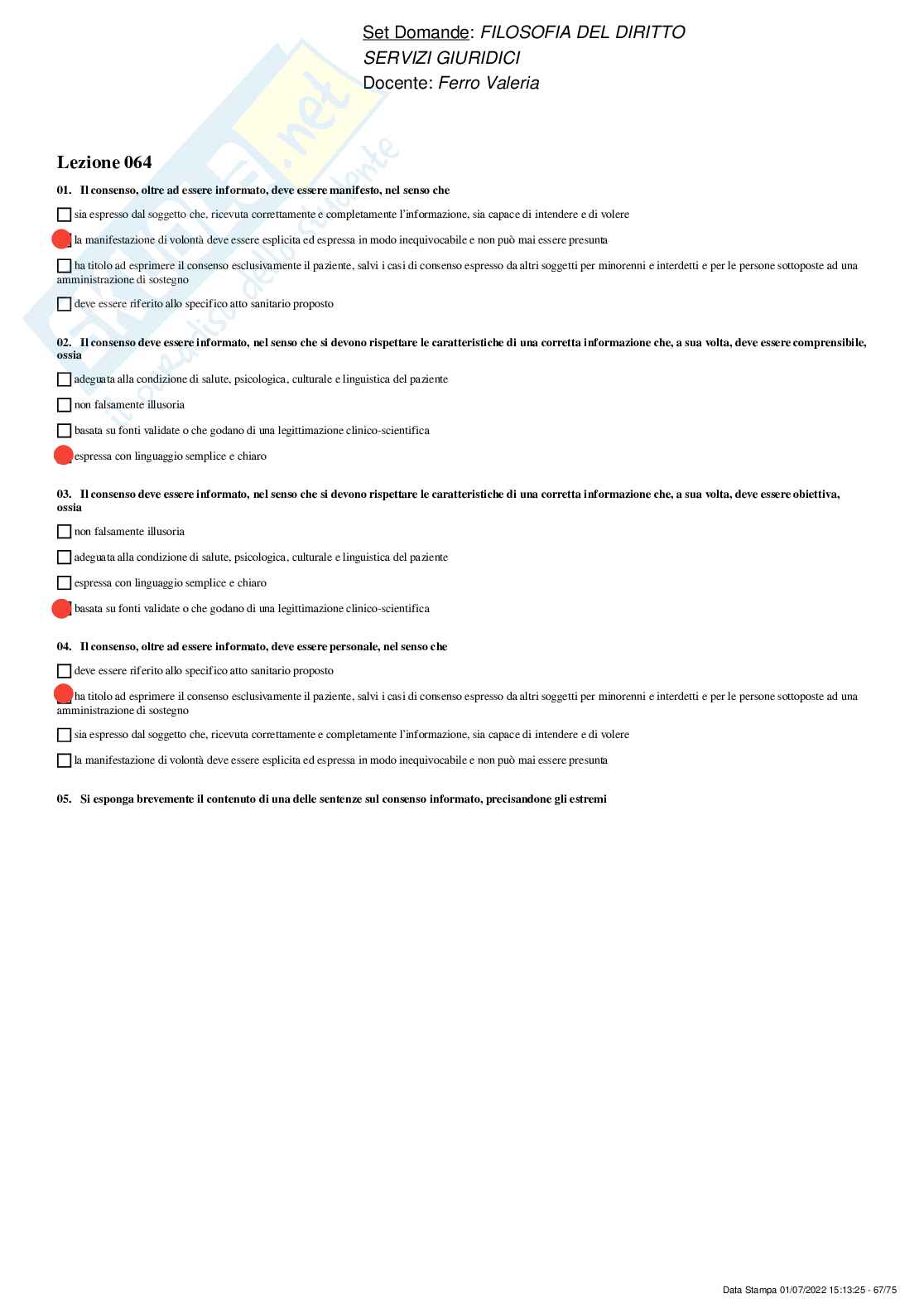 Paniere Filosofia del diritto - risposte multiple e aperte  Pag. 66