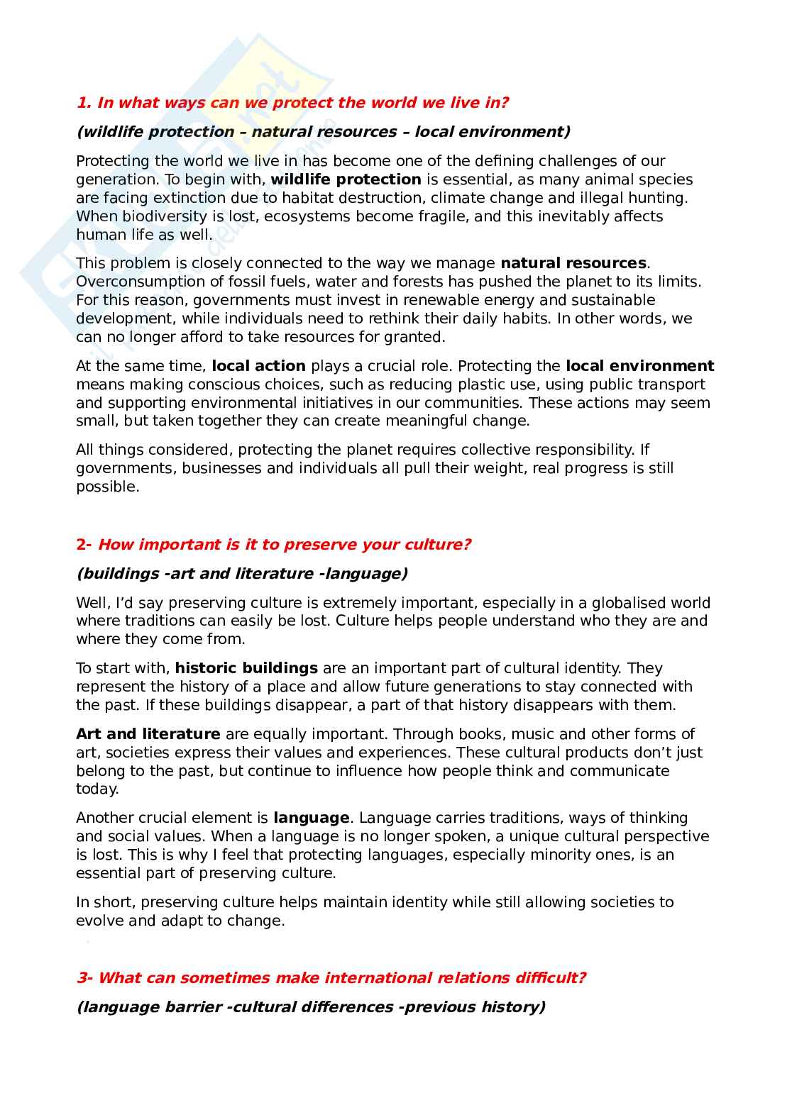 Orale Lingua e traduzione inglese - domande e risposte Pag. 1