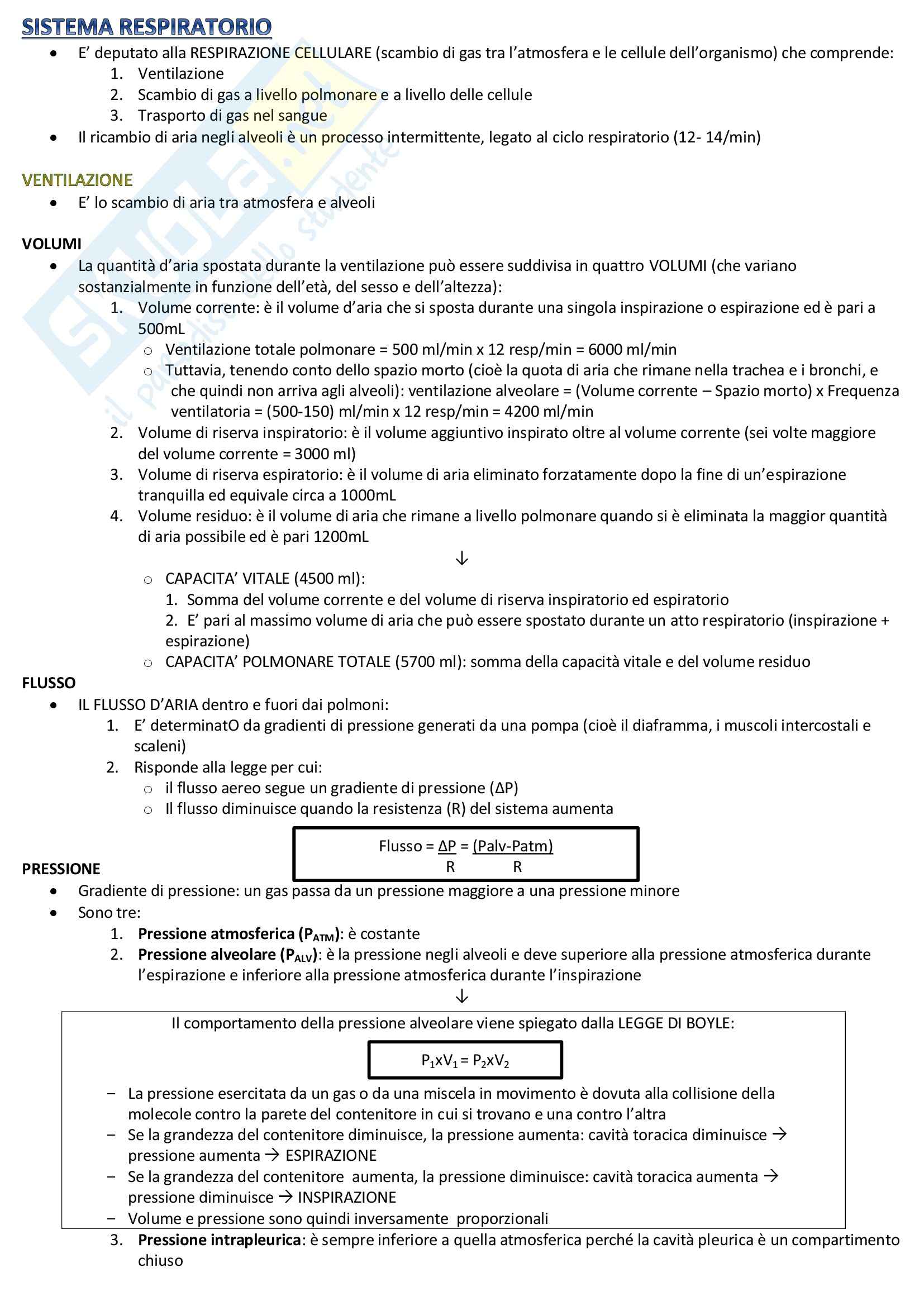 Fisiologia - sistema respiratorio Pag. 1
