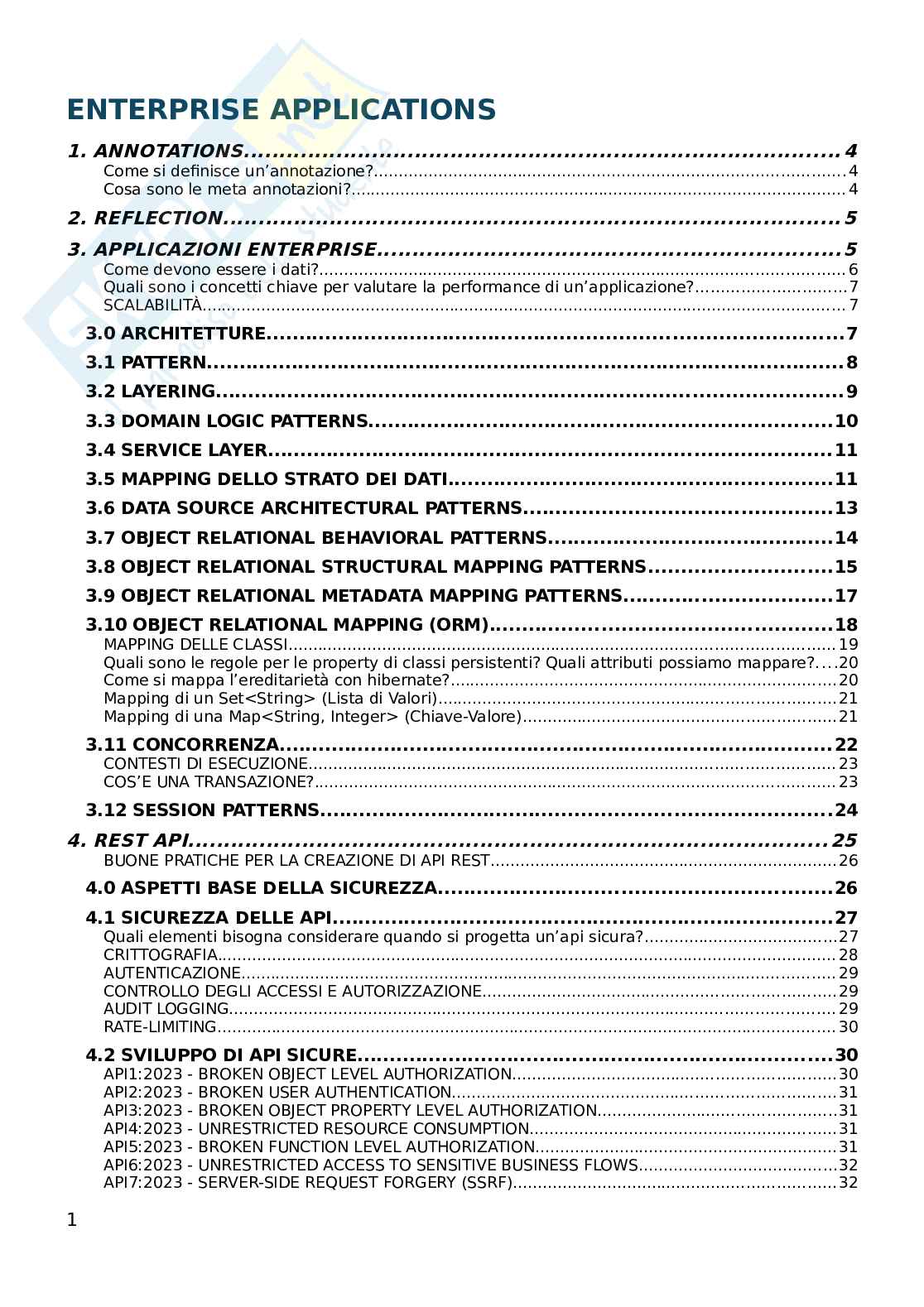 Riassunto esame Enterprise applications, Prof. Dodaro Carmine, libro consigliato Patterns of enterprise application architecture, Addison, Wesley Pag. 1