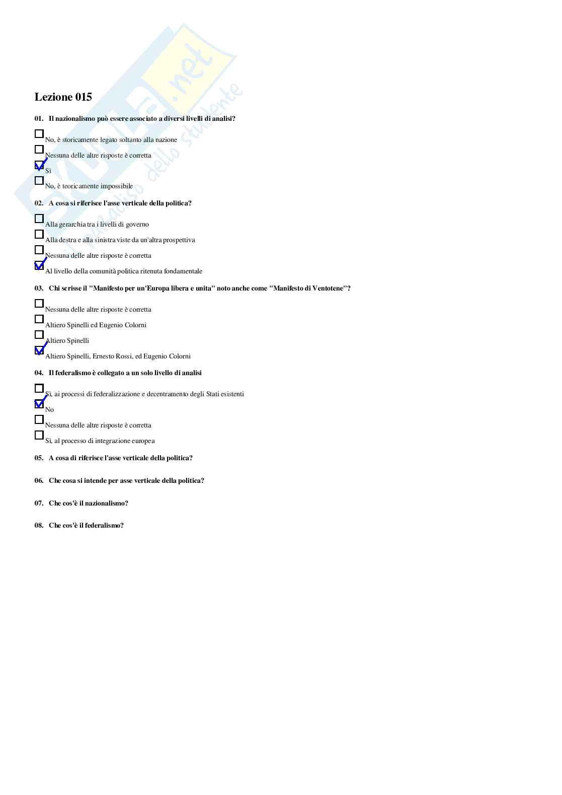 Governance dell’Unione Europea – Paniere risposte chiuse completo e corretto - A.A. 2025/26 Pag. 21