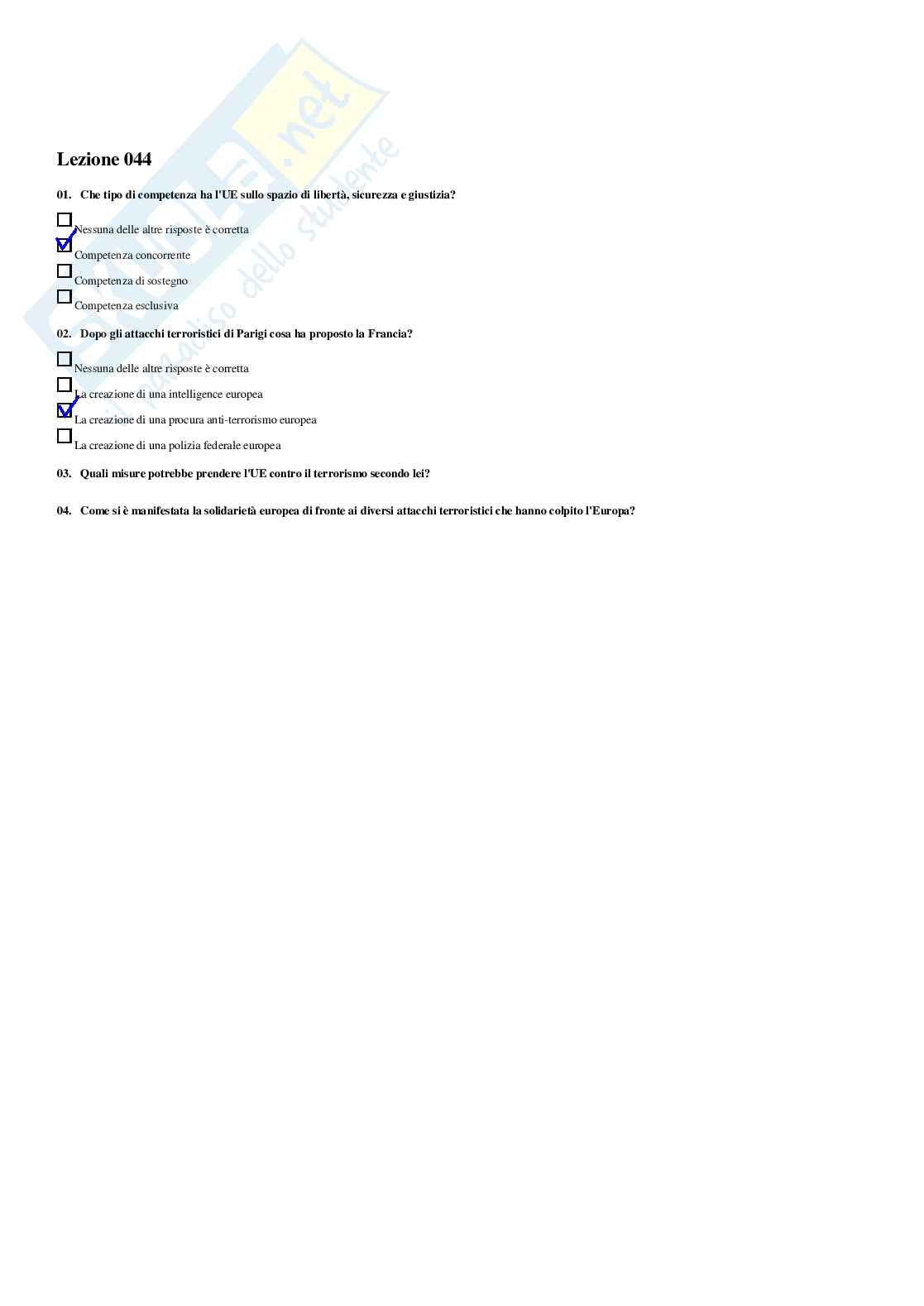 Governance dell’Unione Europea – Paniere risposte chiuse completo e corretto - A.A. 2025/26 Pag. 56