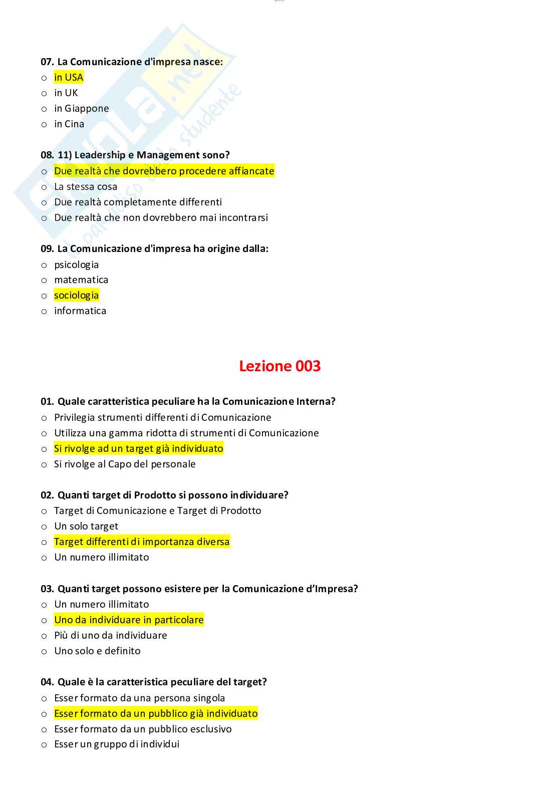 Risposte domande chiuse di Comunicazione d'impresa aggiornate al 2023 Pag. 6
