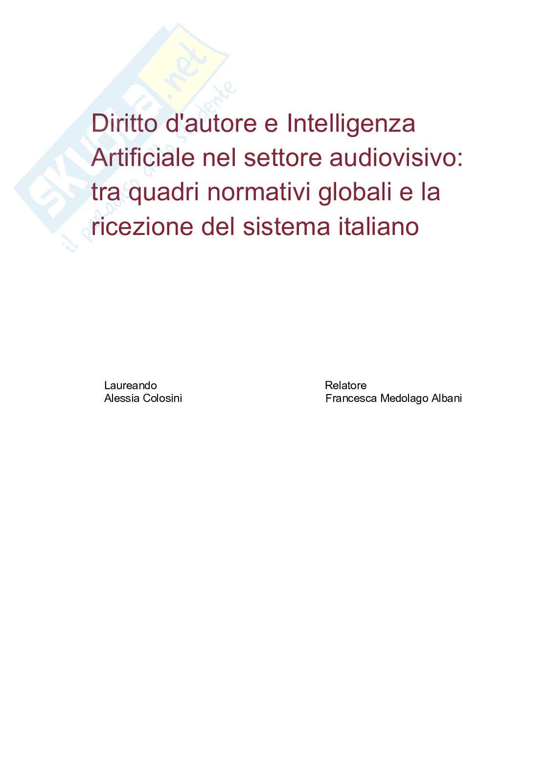Diritto d'autore e intelligenza artificiale nel settore audiovisivo: tra quadri normativi globali e la ricezione del sistema italiano Pag. 2