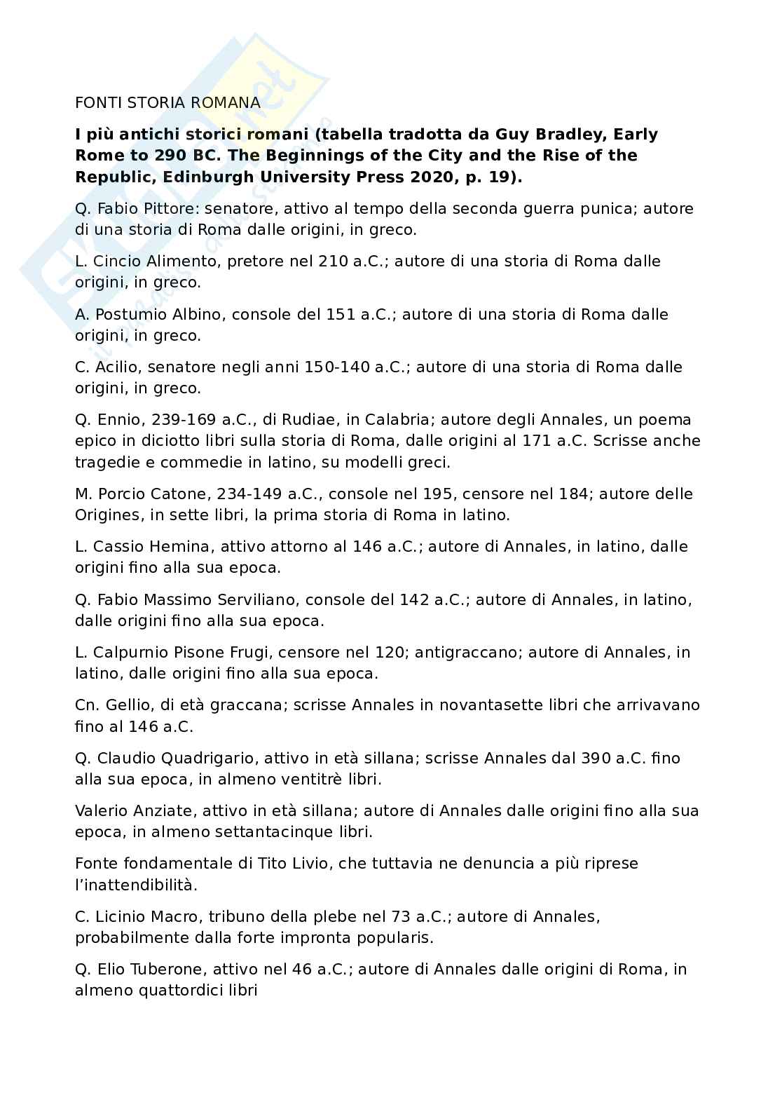 Fonti da portare all'esame di Storia romana Pag. 1