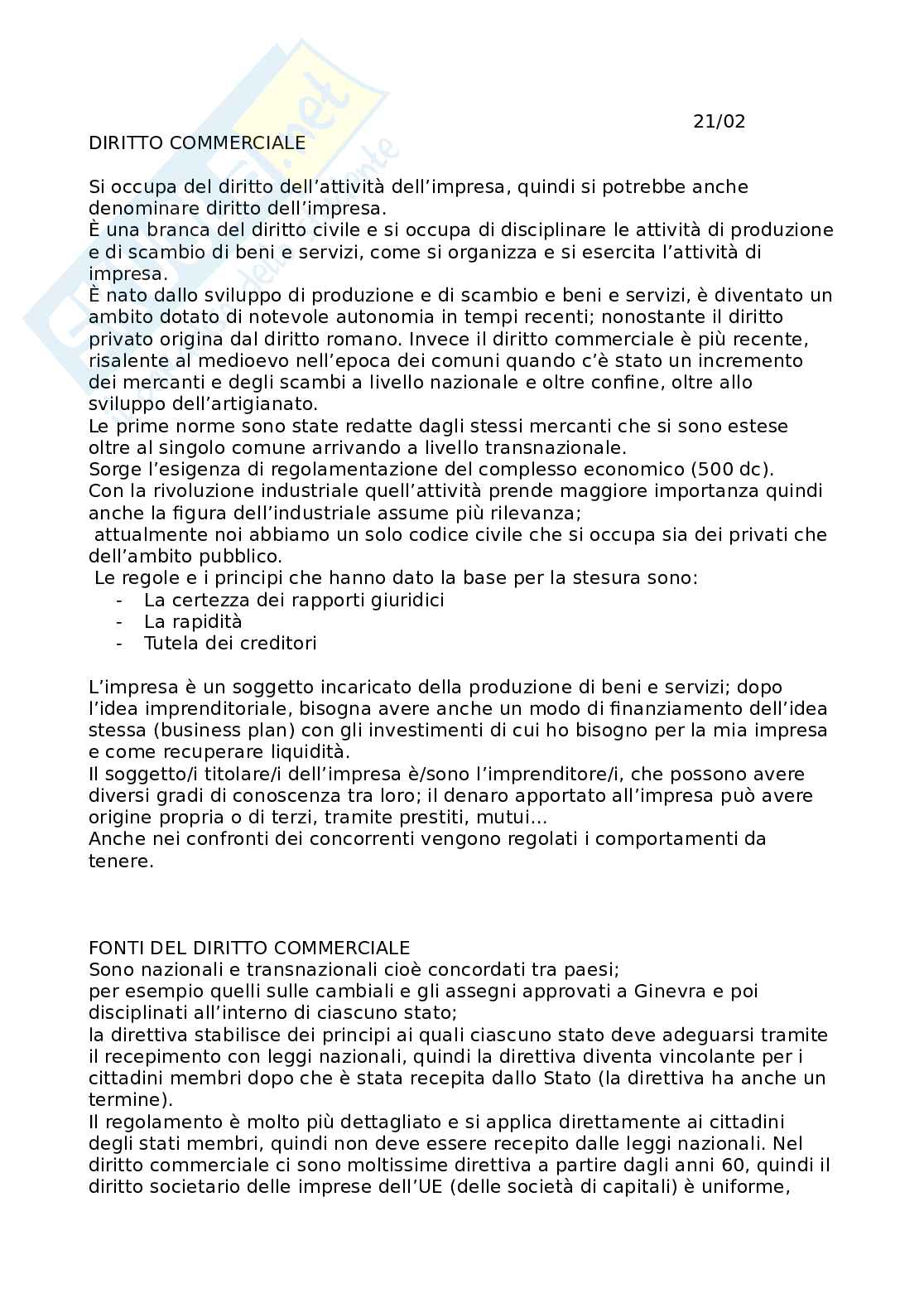 Appunti lezioni di Diritto commerciale Pag. 1