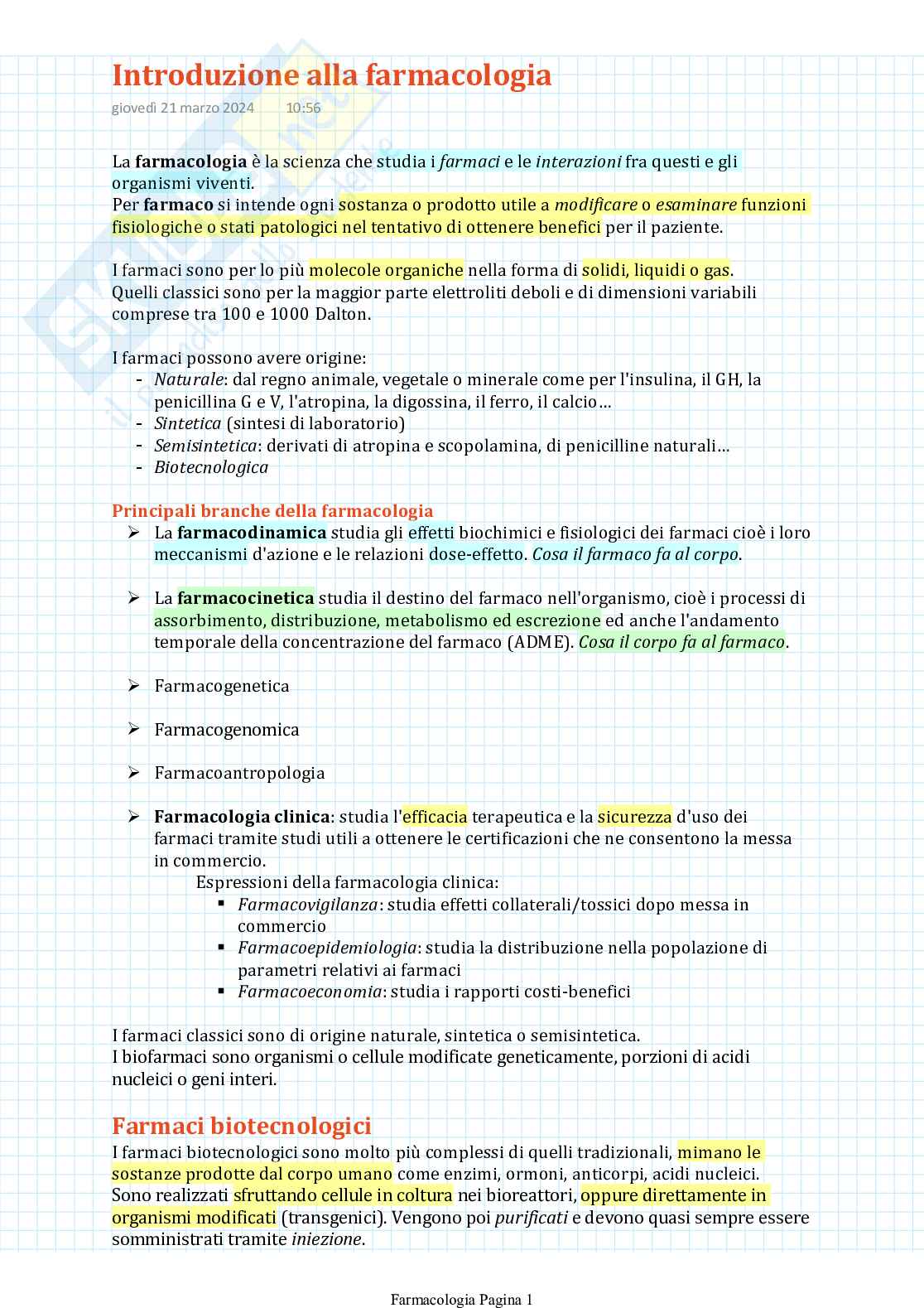 Appunti di Farmacologia generale Pag. 1