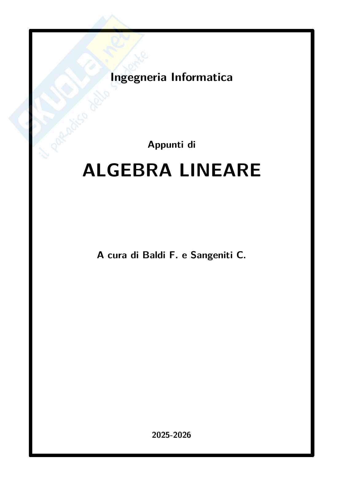 Appunti Algebra lineare Pag. 1