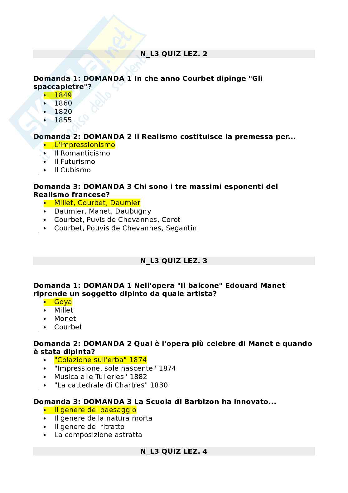 Esercitazioni/Quiz di Storia dell'arte contemporanea Pag. 1