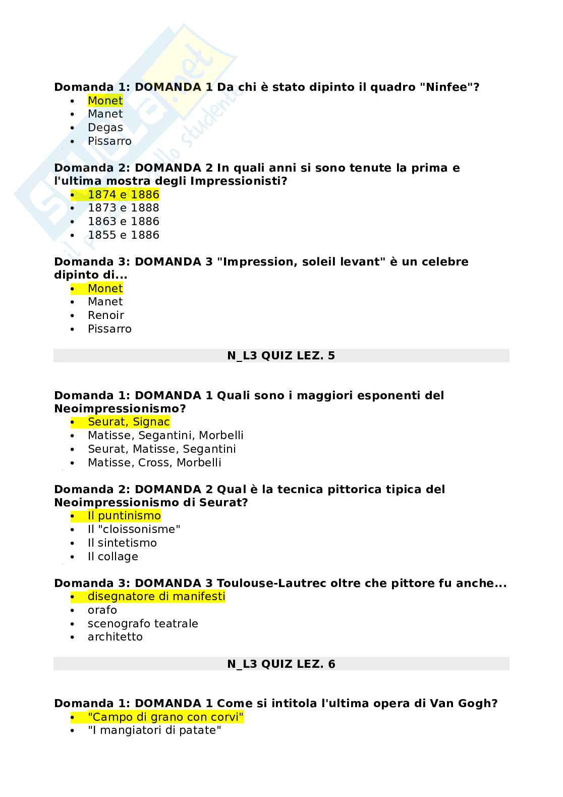 Esercitazioni/Quiz di Storia dell'arte contemporanea Pag. 2