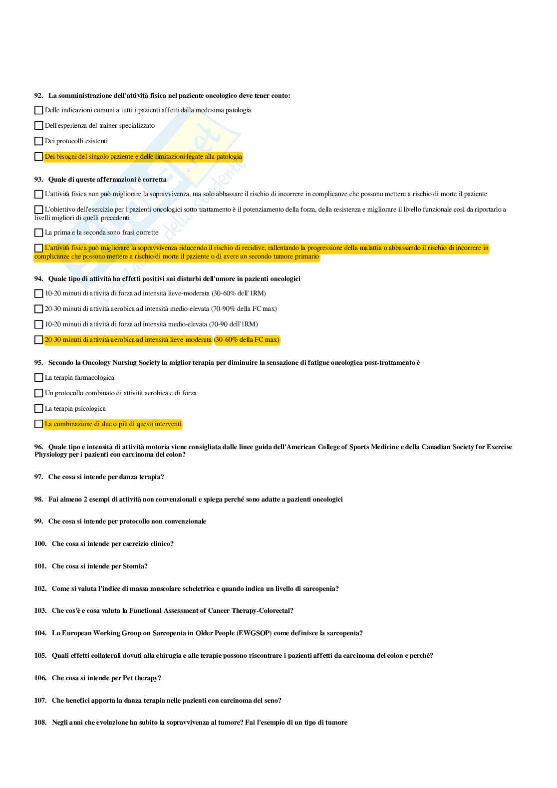 Paniere Attività motoria per le patologie oncologiche - (2026) - Risposte multiple corrette Pag. 16