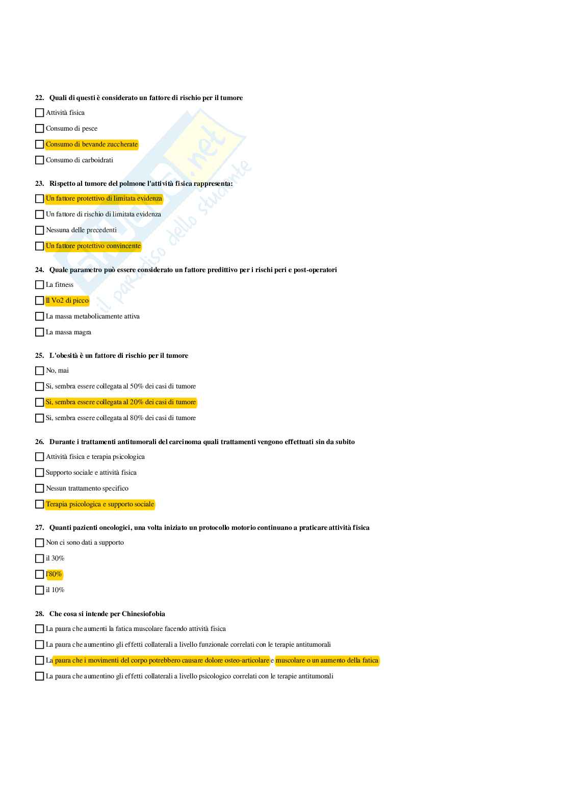 Paniere Attività motoria per le patologie oncologiche - (2026) - Risposte multiple corrette Pag. 6