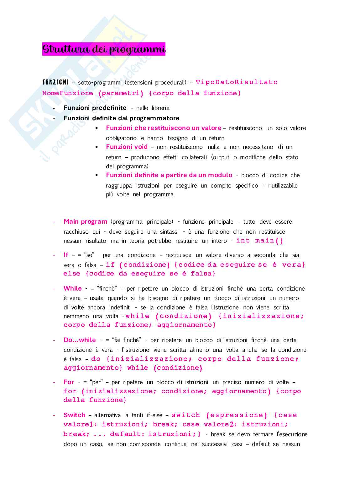 Appunti di Introduzione alla programmazione sulla struttura di un programma in c++ Pag. 1