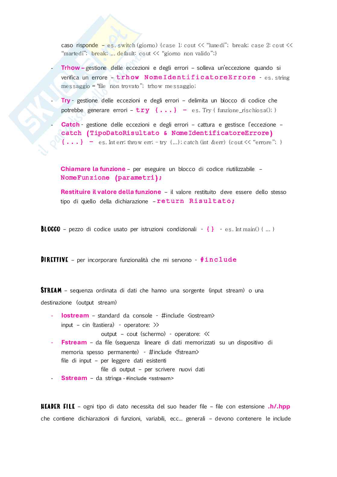 Appunti di Introduzione alla programmazione sulla struttura di un programma in c++ Pag. 2