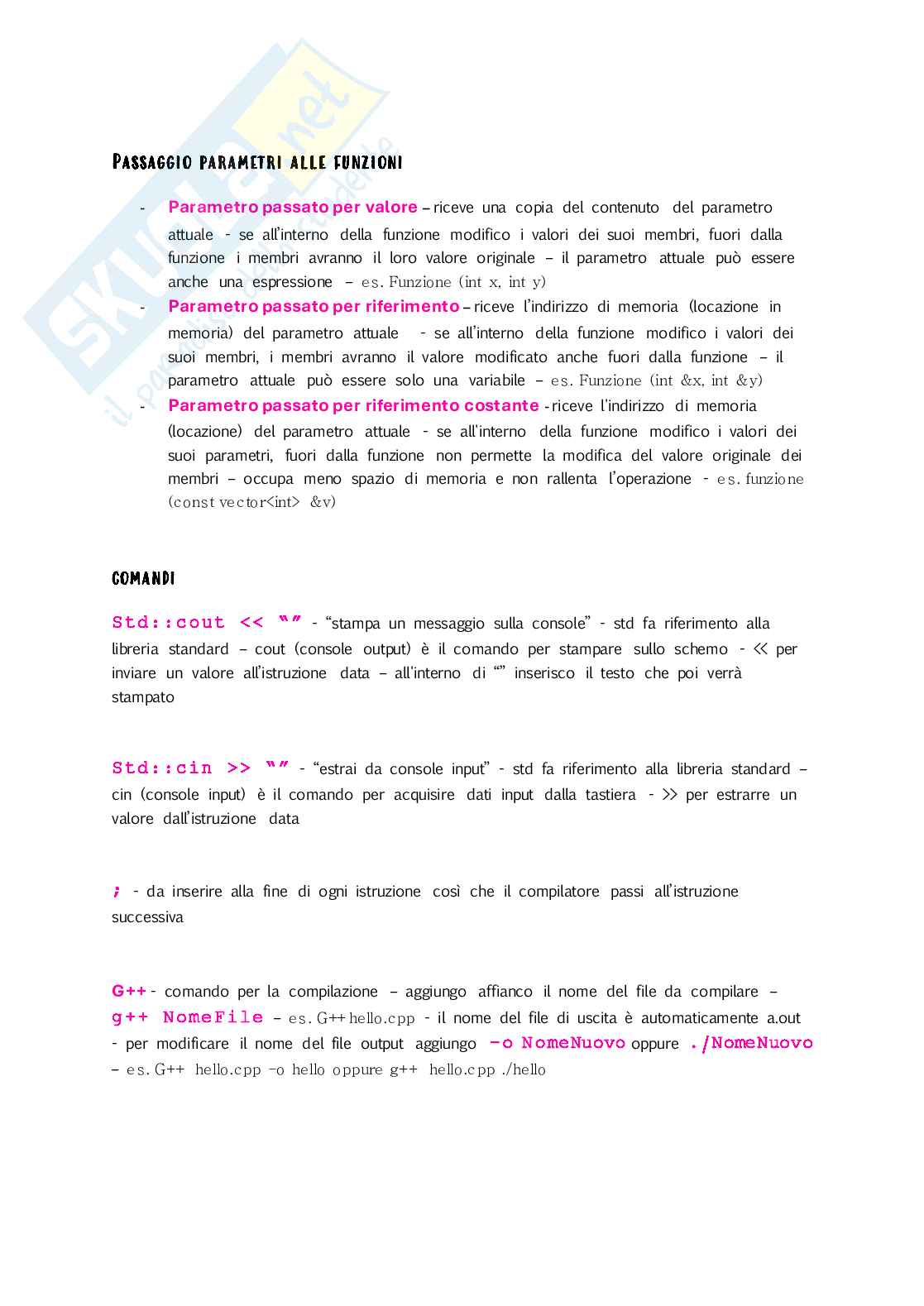 Appunti di Introduzione alla programmazione sulla struttura di un programma in c++ Pag. 6