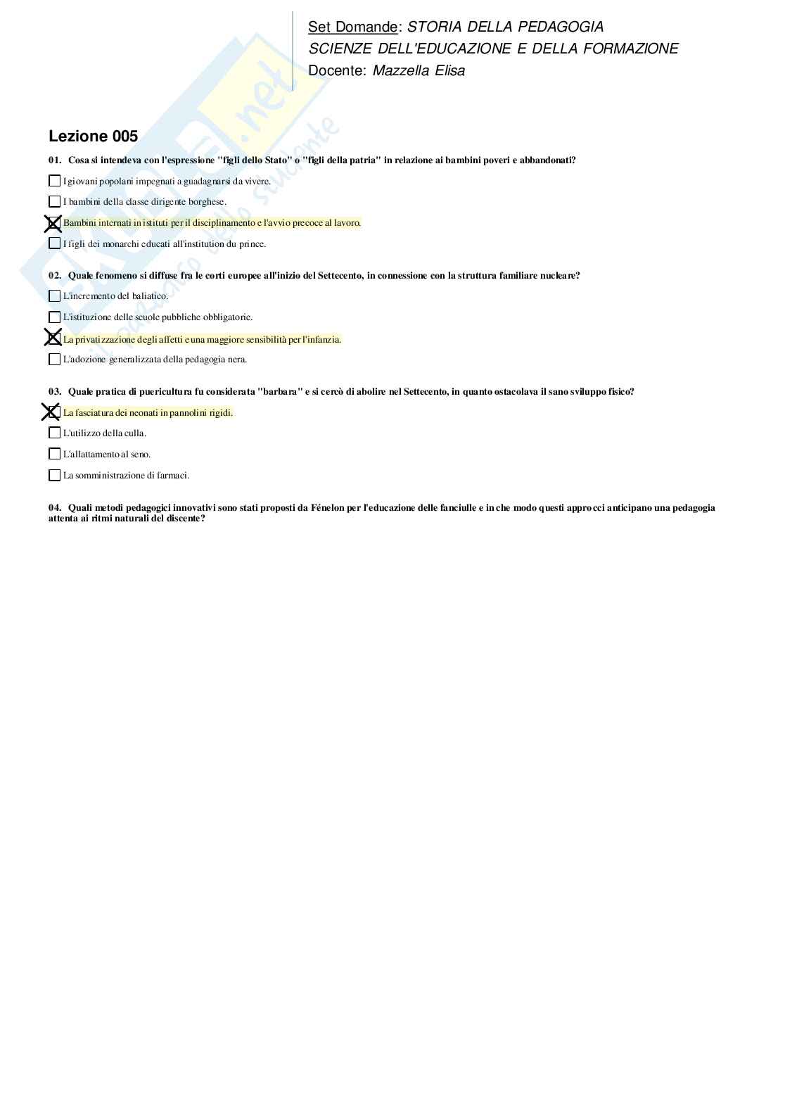 Risposte domande chiuse Storia della pedagogia aggiornate 2026  Pag. 11