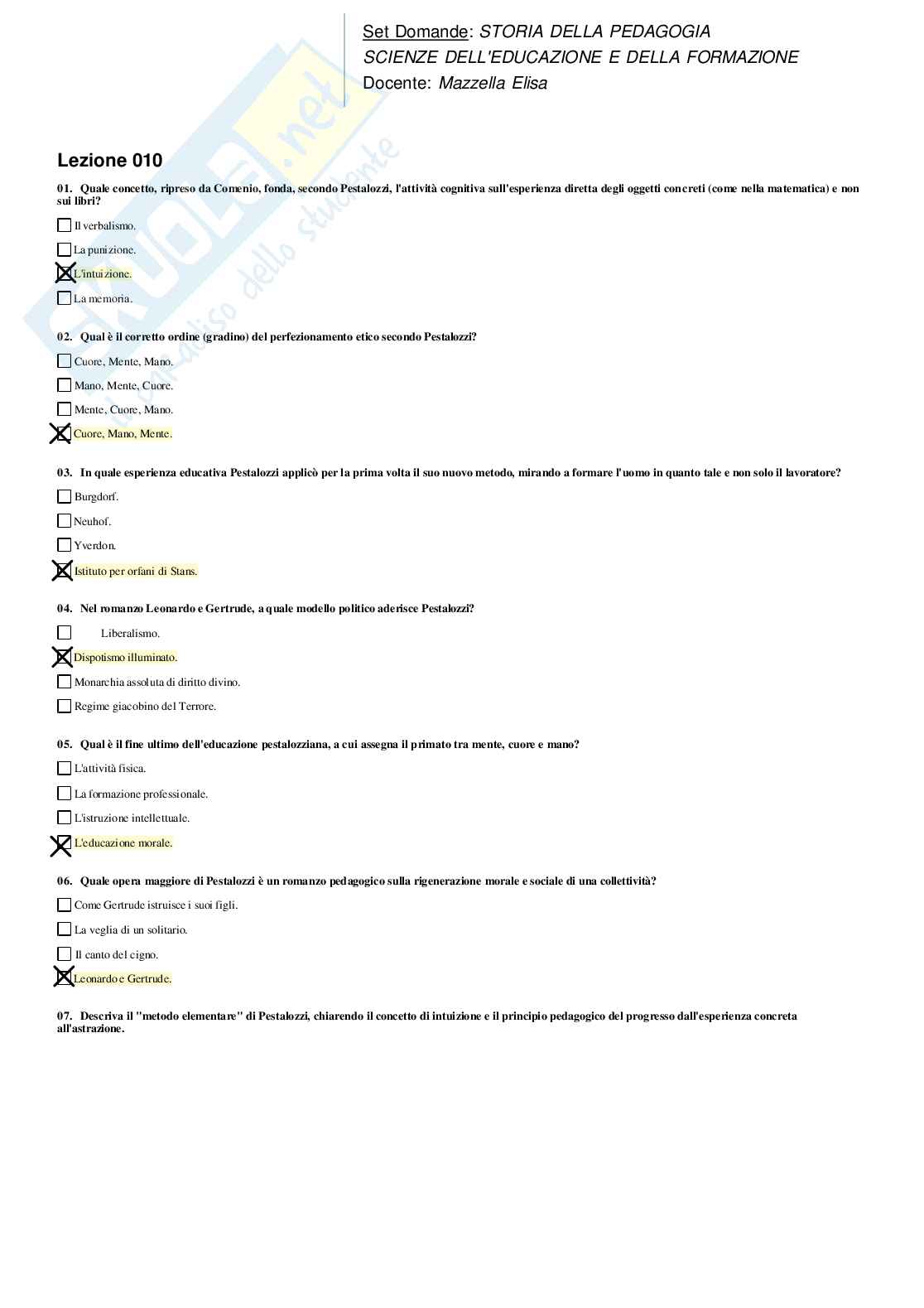 Risposte domande chiuse Storia della pedagogia aggiornate 2026  Pag. 16