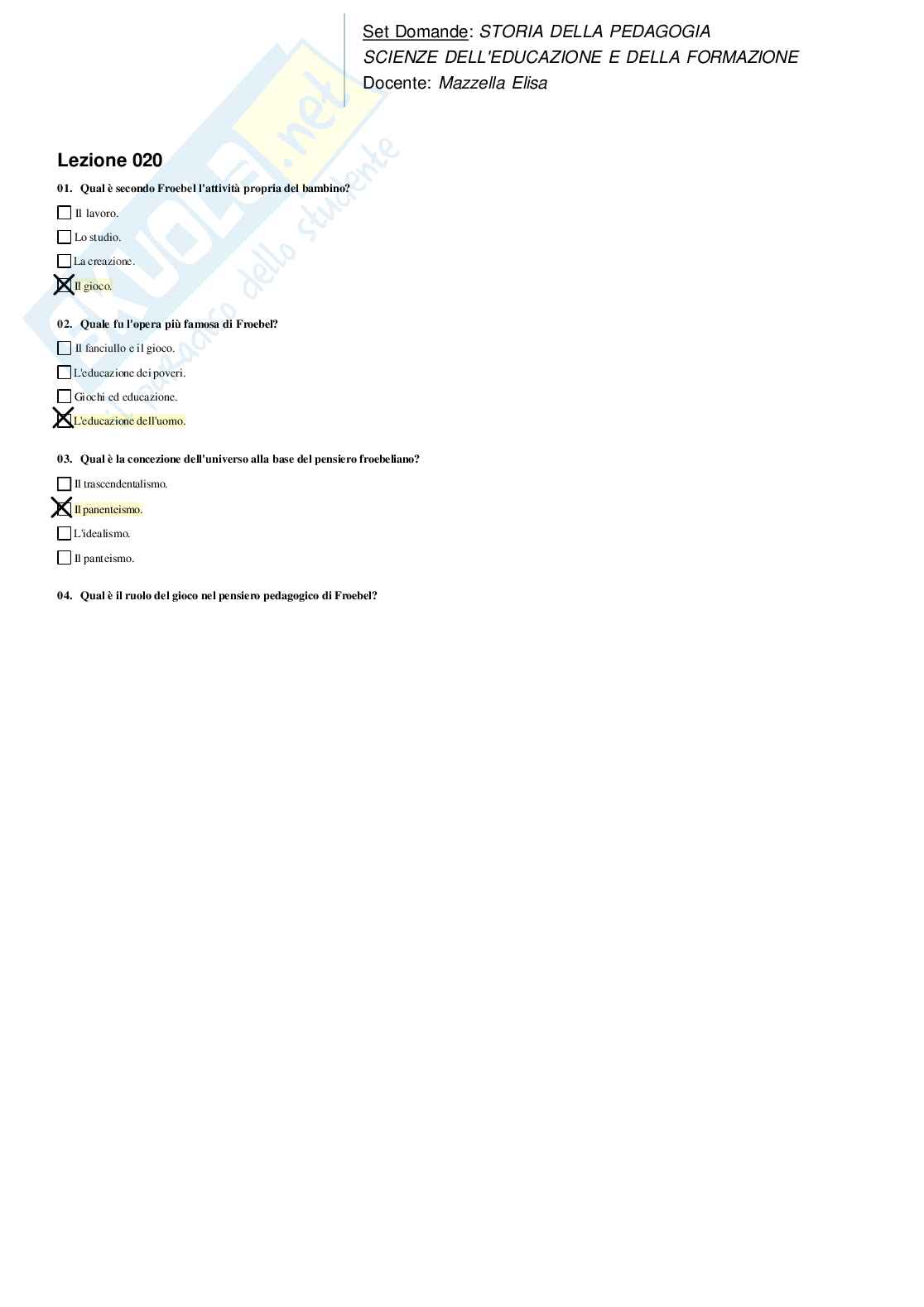 Risposte domande chiuse Storia della pedagogia aggiornate 2026  Pag. 26
