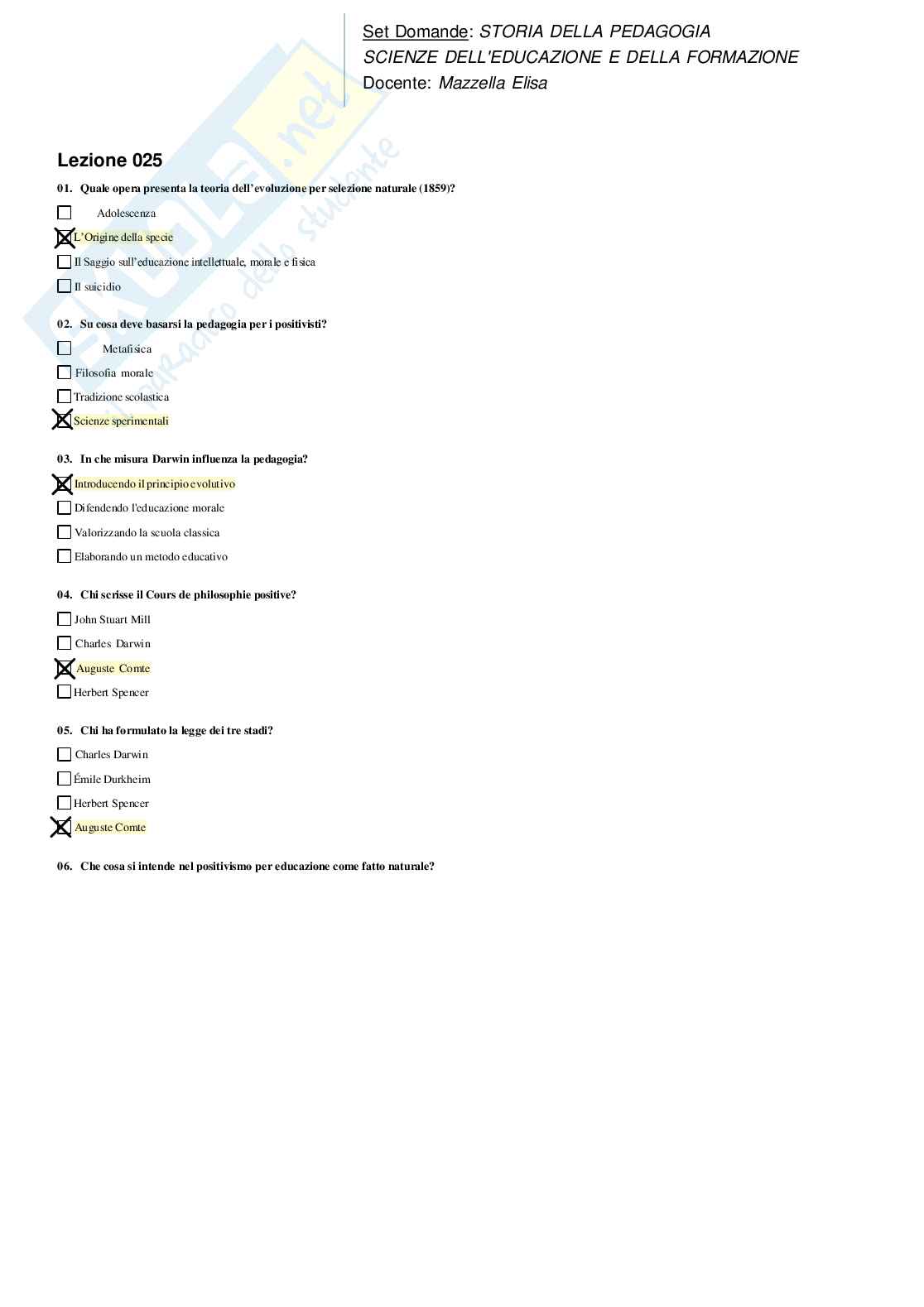 Risposte domande chiuse Storia della pedagogia aggiornate 2026  Pag. 31