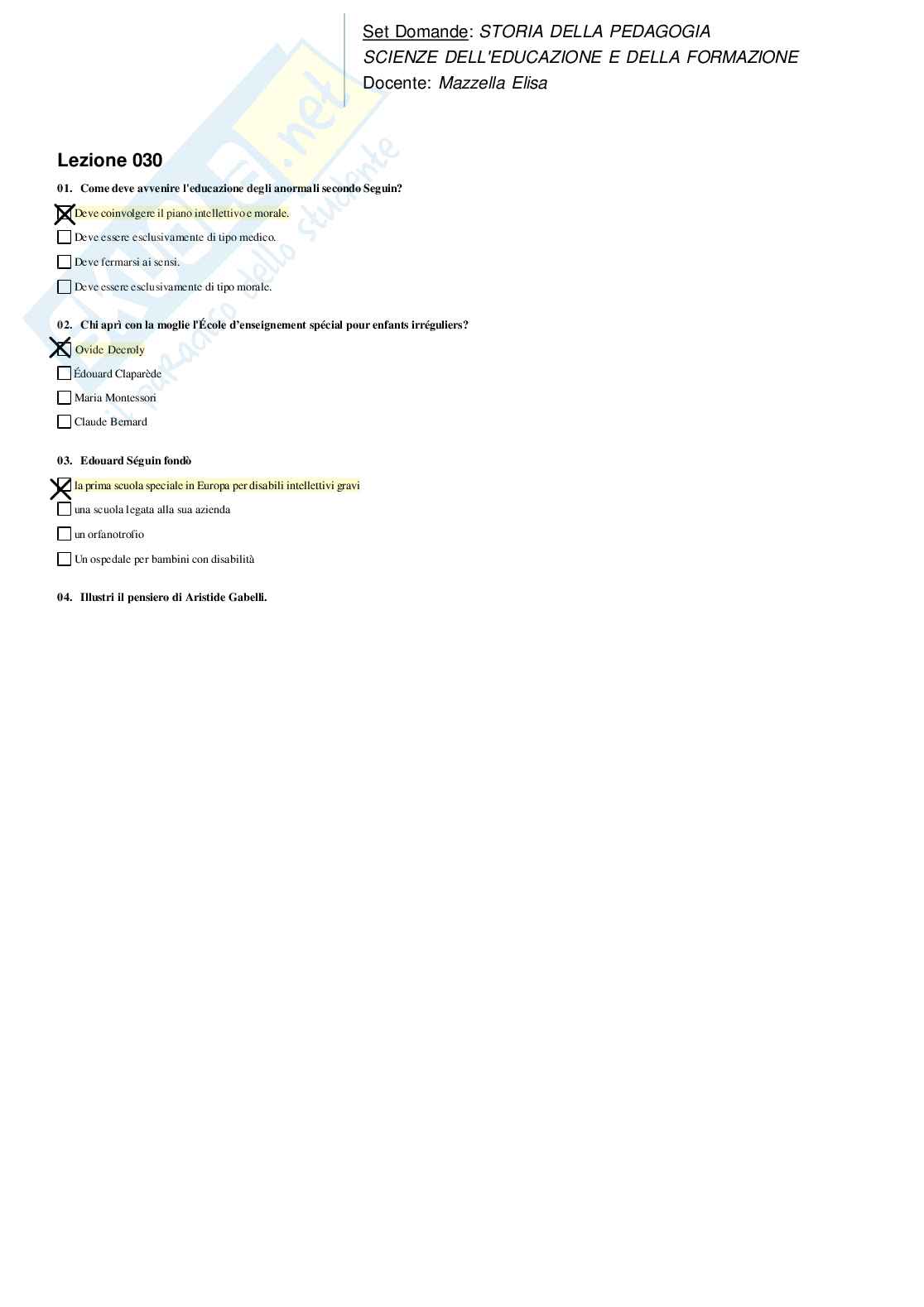 Risposte domande chiuse Storia della pedagogia aggiornate 2026  Pag. 36