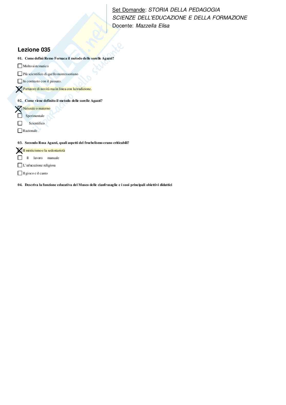 Risposte domande chiuse Storia della pedagogia aggiornate 2026  Pag. 41