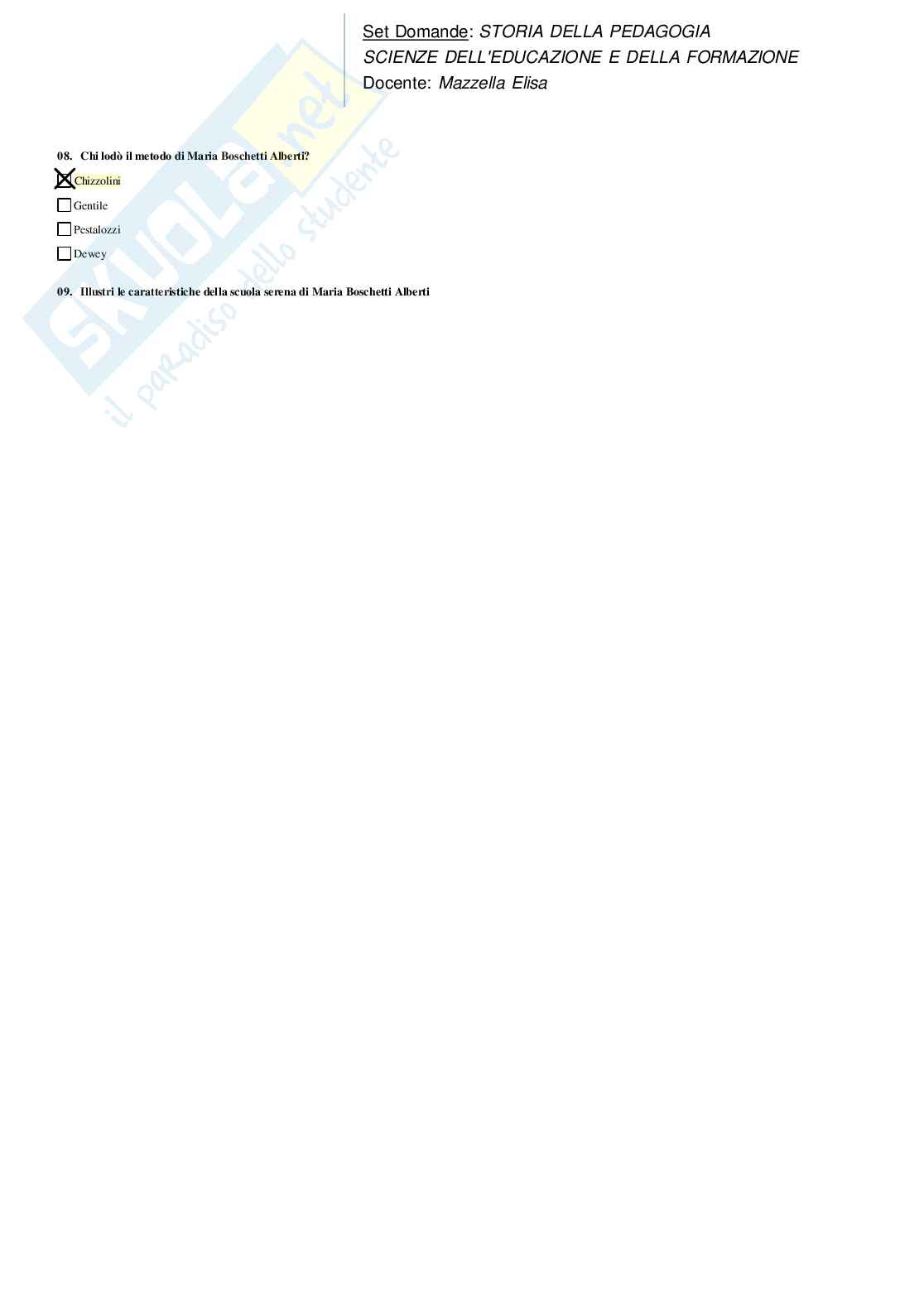 Risposte domande chiuse Storia della pedagogia aggiornate 2026  Pag. 46