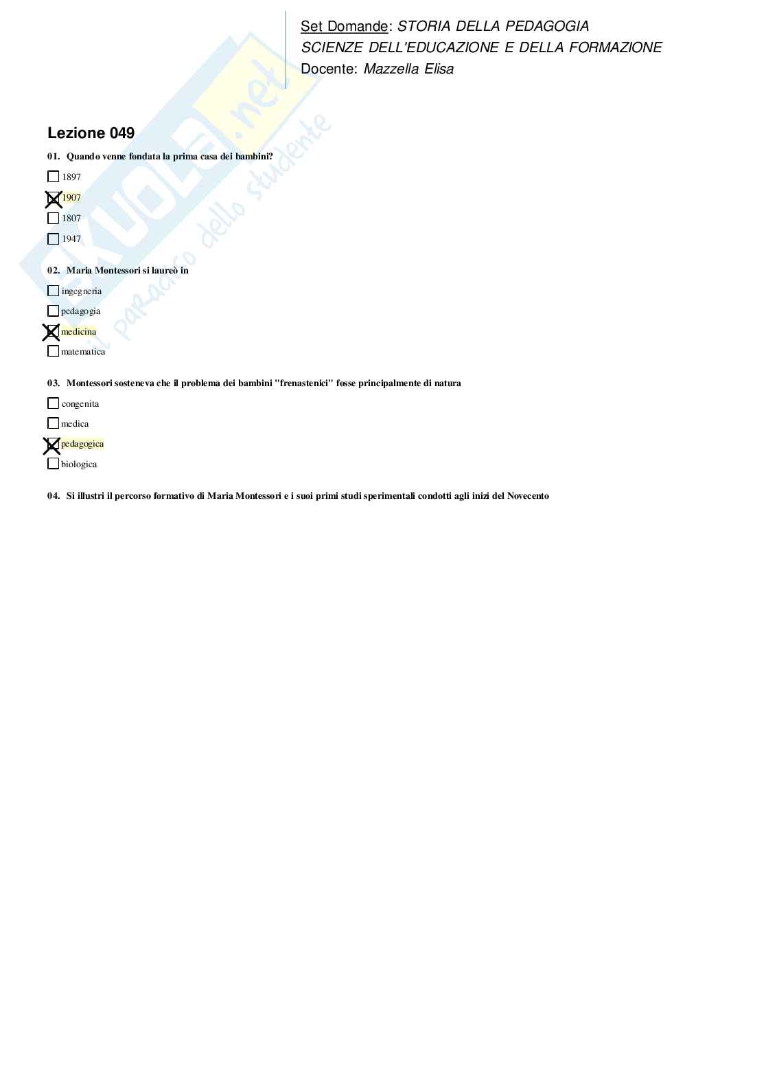 Risposte domande chiuse Storia della pedagogia aggiornate 2026  Pag. 56
