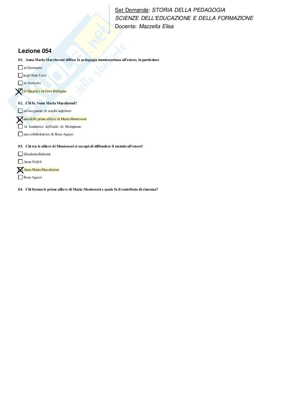 Risposte domande chiuse Storia della pedagogia aggiornate 2026  Pag. 61