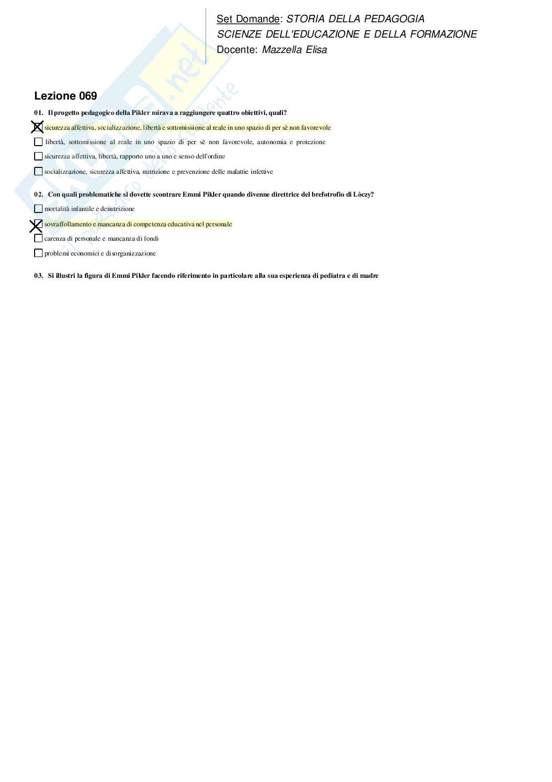 Risposte domande chiuse Storia della pedagogia aggiornate 2026  Pag. 76