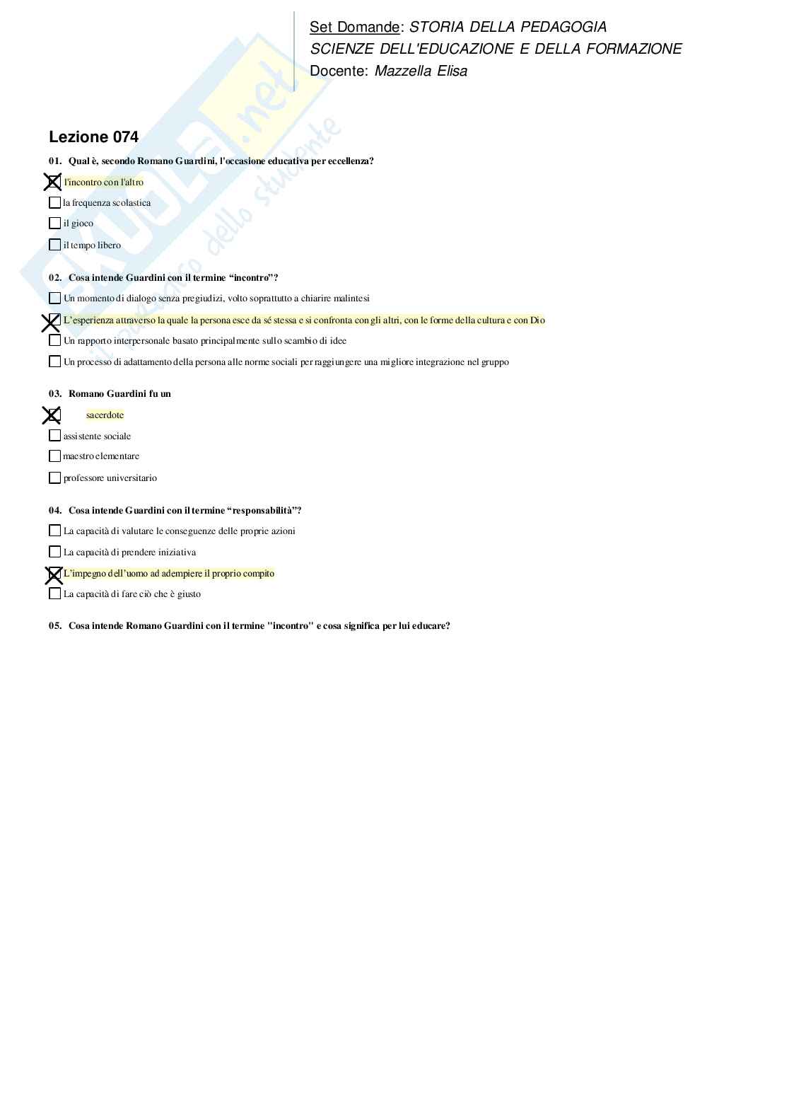 Risposte domande chiuse Storia della pedagogia aggiornate 2026  Pag. 81