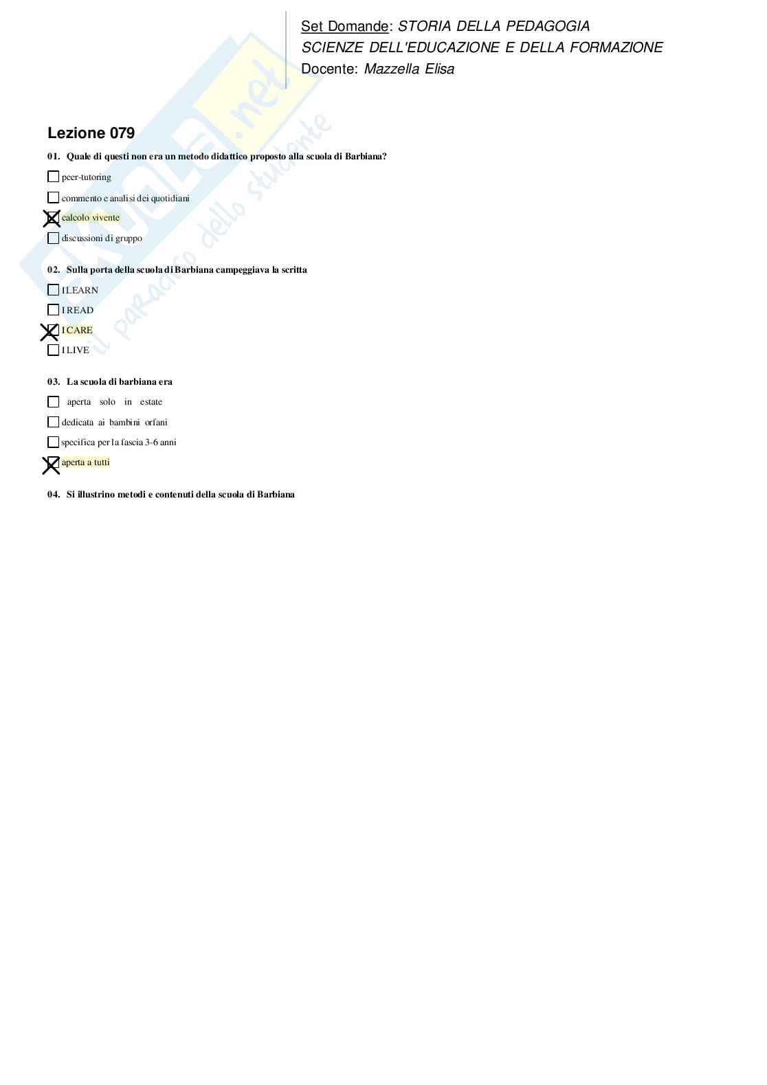 Risposte domande chiuse Storia della pedagogia aggiornate 2026  Pag. 86