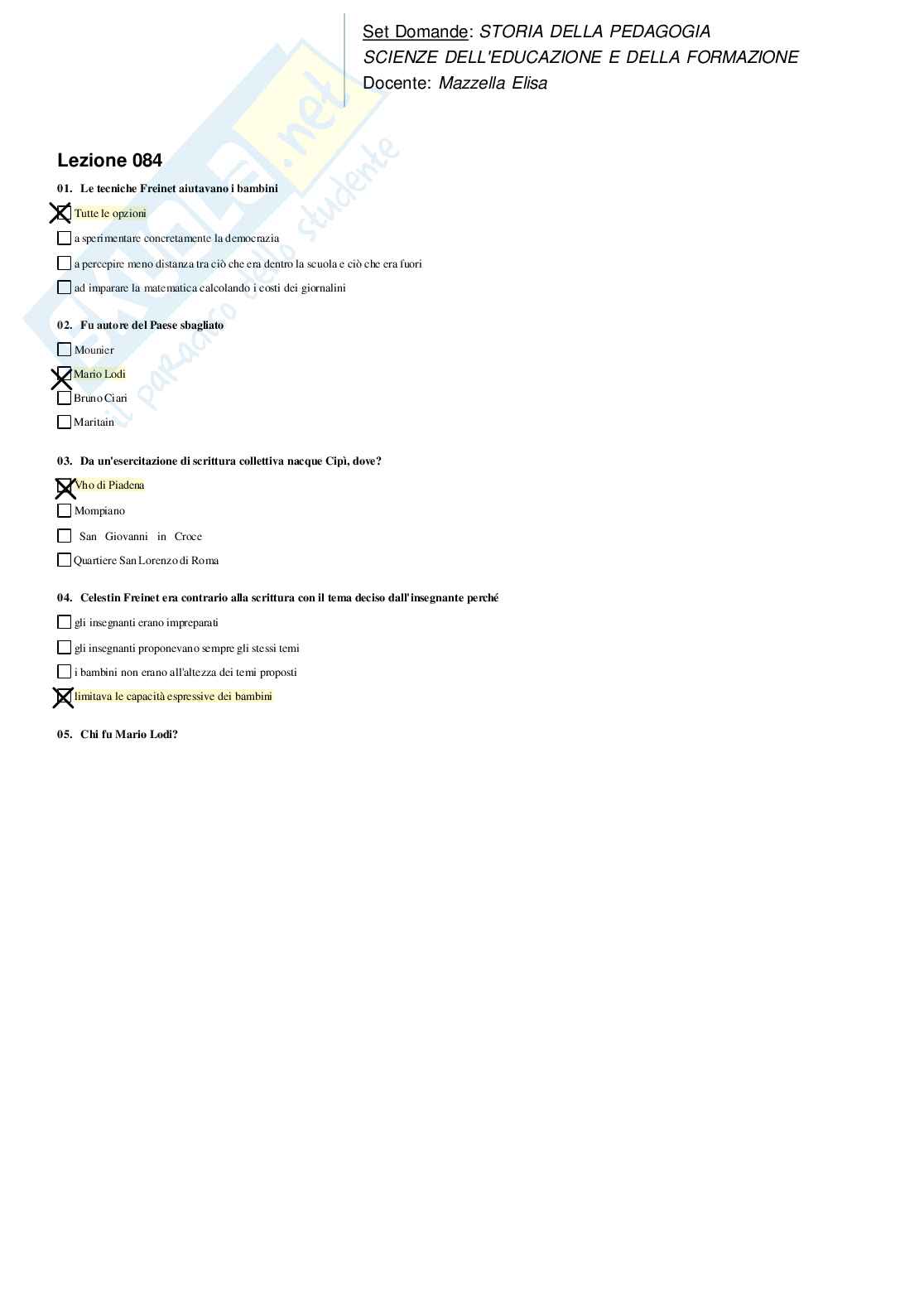 Risposte domande chiuse Storia della pedagogia aggiornate 2026  Pag. 91