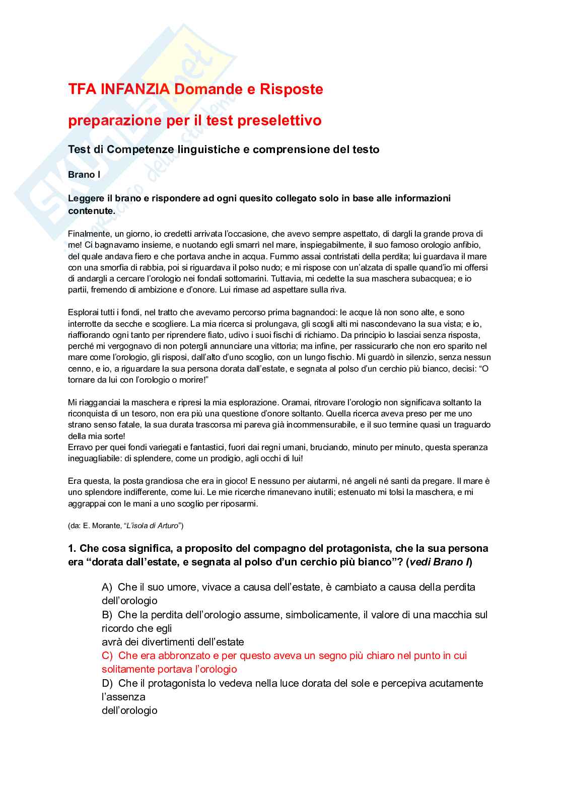 TFA sostegno test di ammissione Infanzia Pag. 1