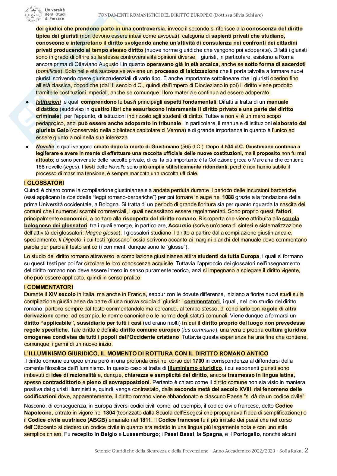 Riassunto esame Fondamenti romanistici del diritto europeo, Prof. Schiavo Silvia, libro consigliato Fondamenti del diritto europeo, Paola Lambrini Pag. 2