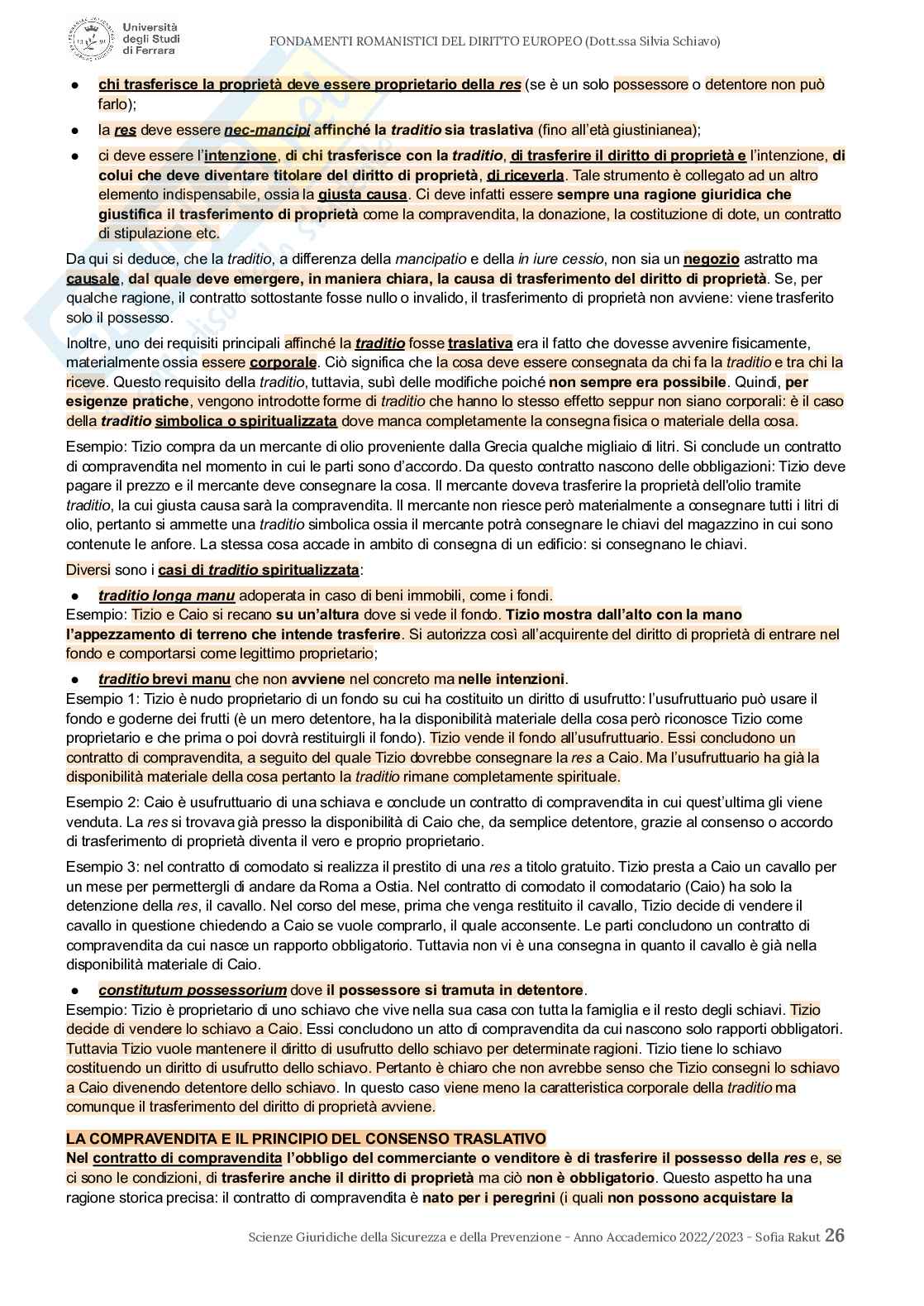 Riassunto esame Fondamenti romanistici del diritto europeo, Prof. Schiavo Silvia, libro consigliato Fondamenti del diritto europeo, Paola Lambrini Pag. 26