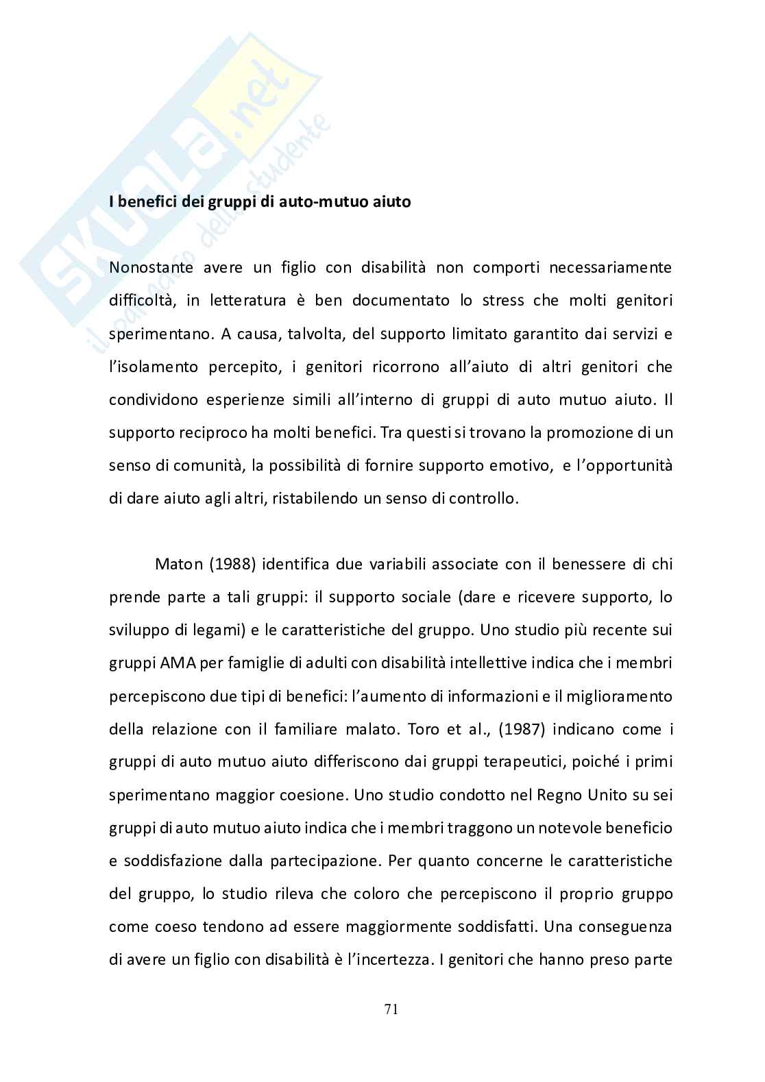 Vivere la disabilità in famiglia: dallo stress alle risorse Pag. 71