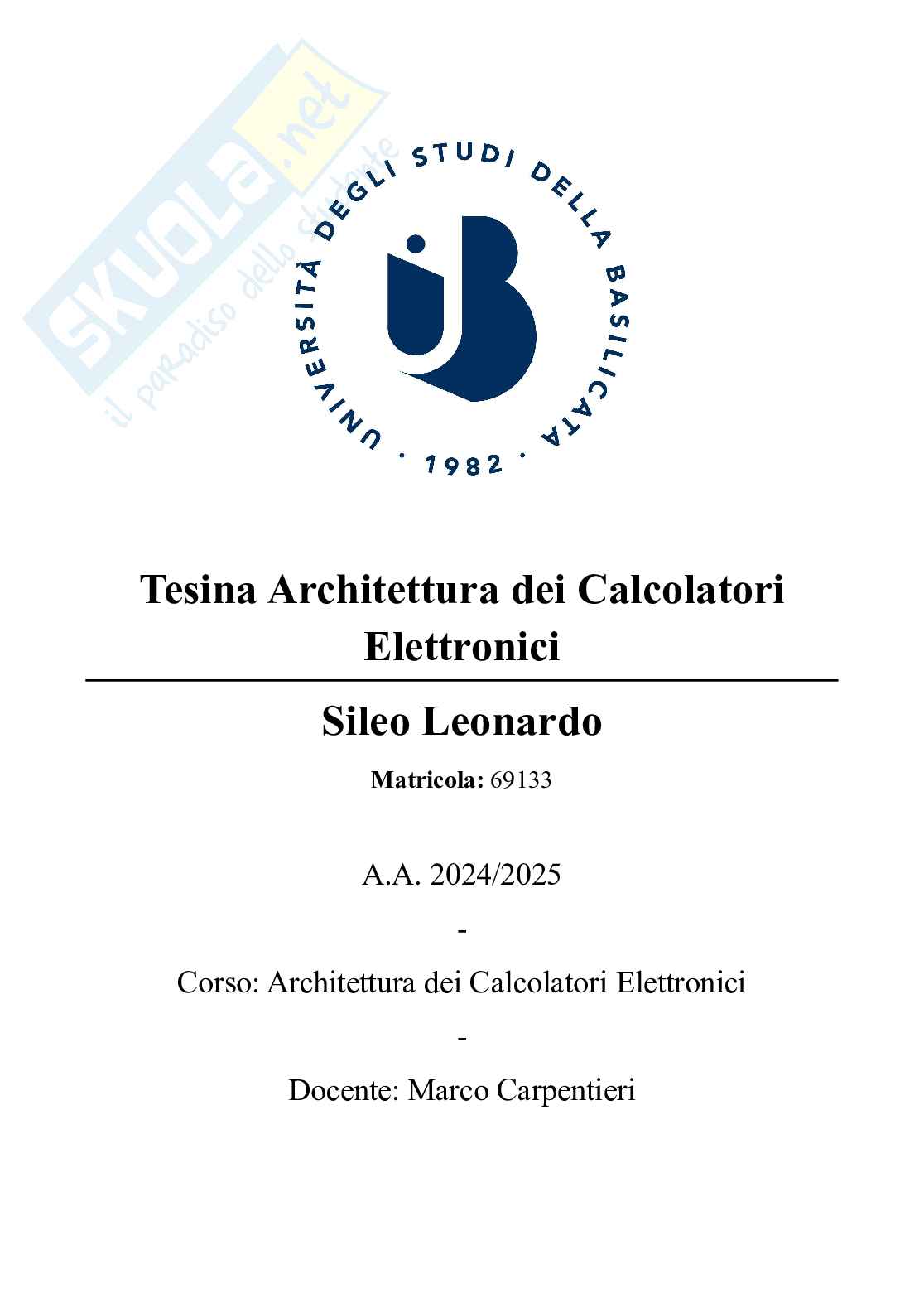 Tesina Architettura dei calcolatori elettronici Pag. 1