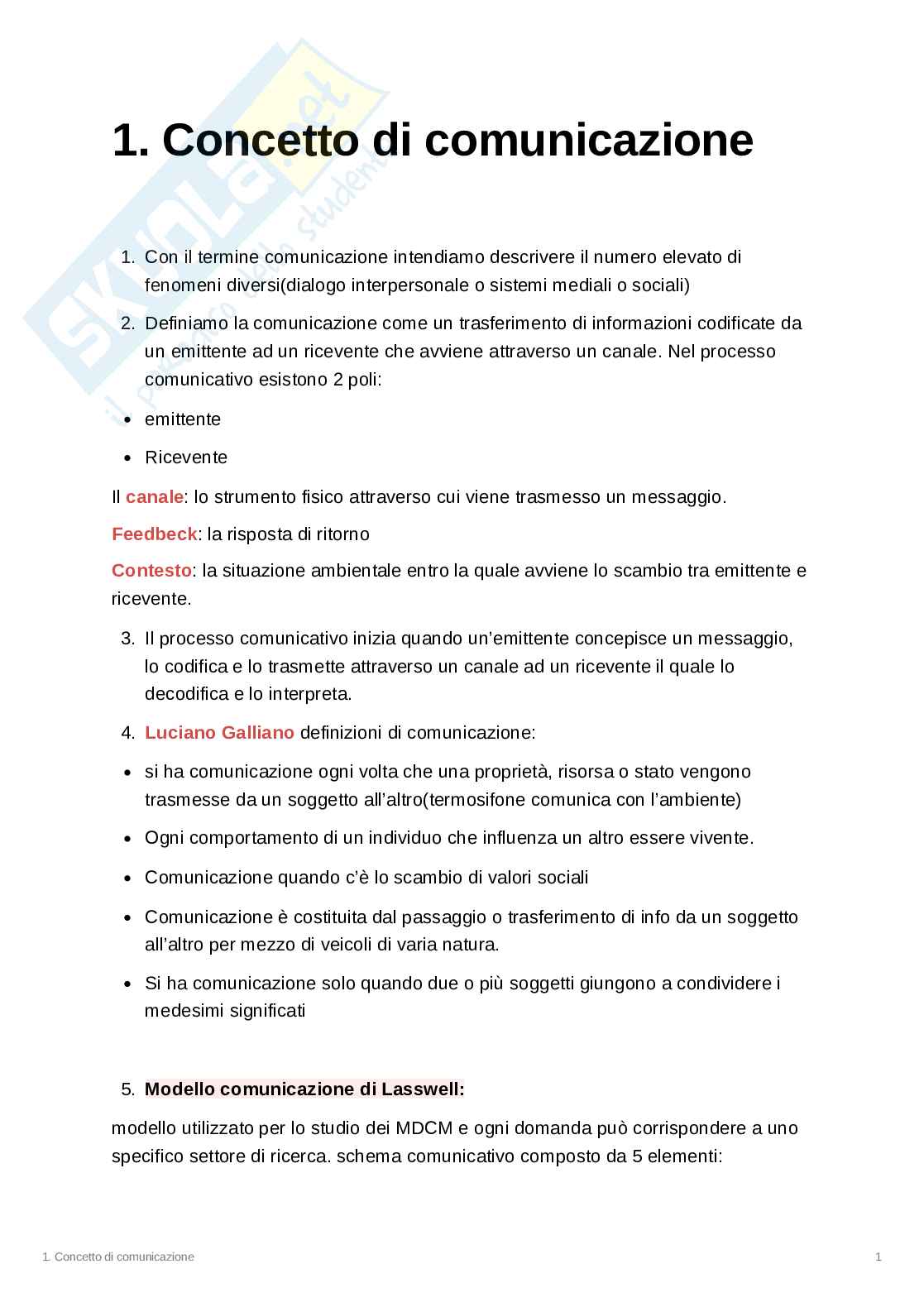 Appunti Teorie e tecniche della comunicazione di massa  Pag. 1
