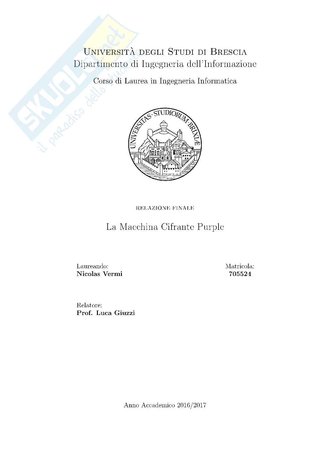 Tesi Crittografia - Macchine cifranti giapponesi Pag. 1