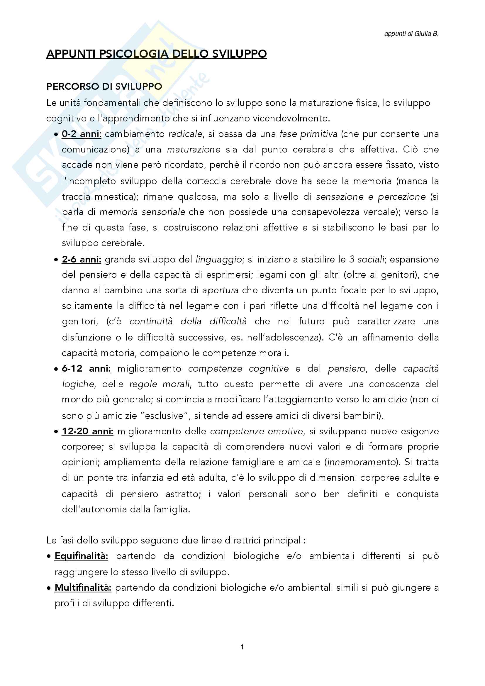 Appunti di Psicologia dello sviluppo Pag. 1