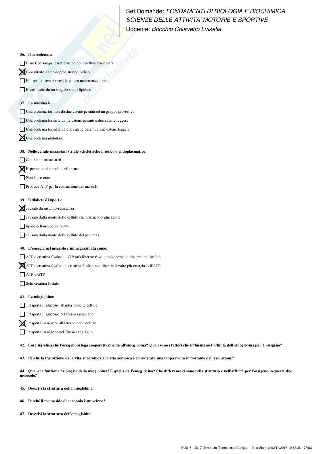Set Domande Paniere Risposte Chiuse Fondamenti di Biologia e Biochimica